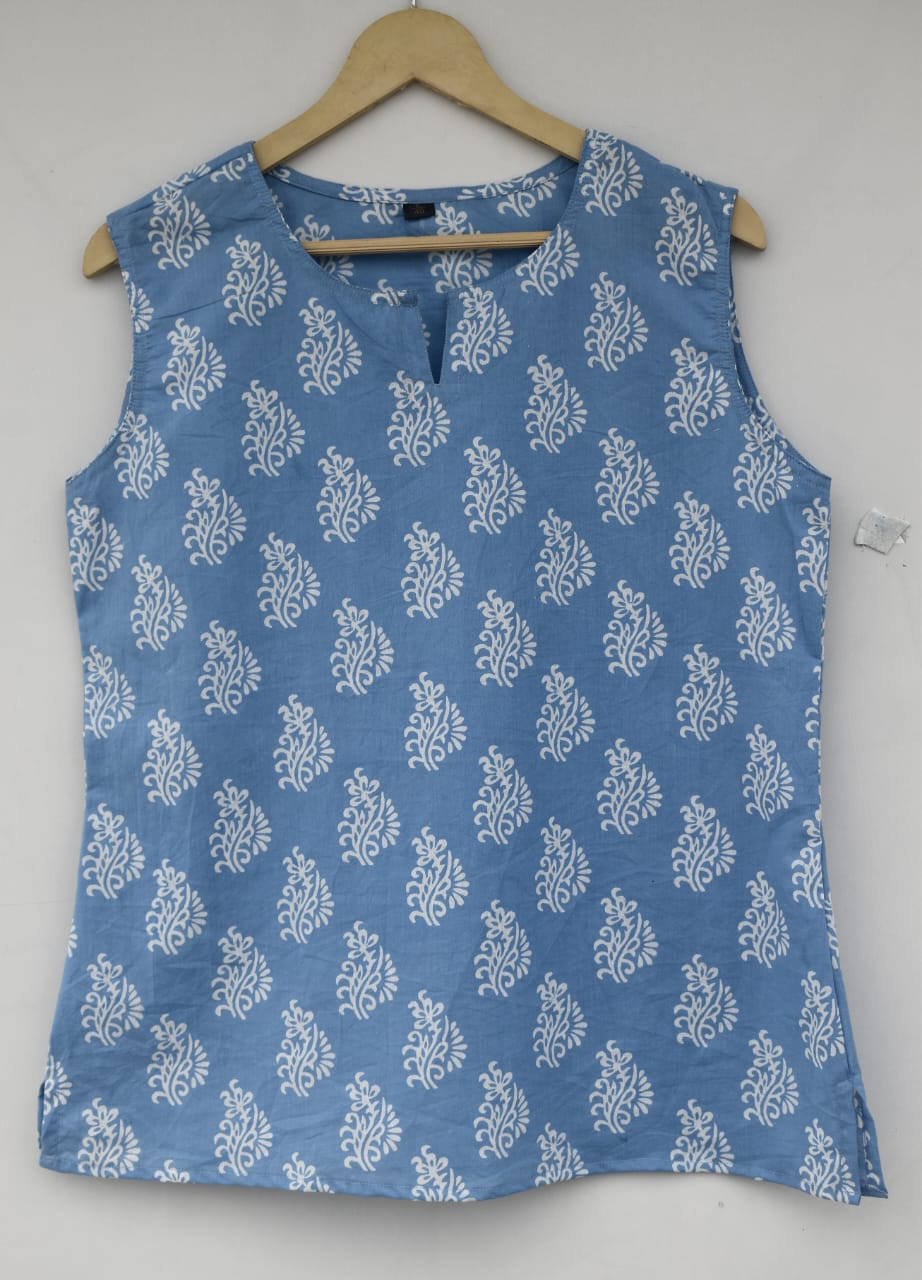 Cotton sleeveless tops kurti handblock print handmade natural colors