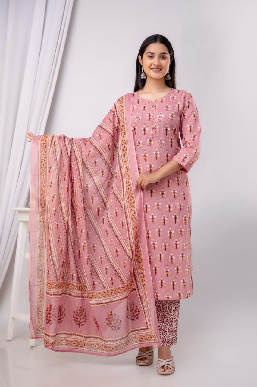 Jaipuri suits cotton kurti pant dupatta sanganeri print dress