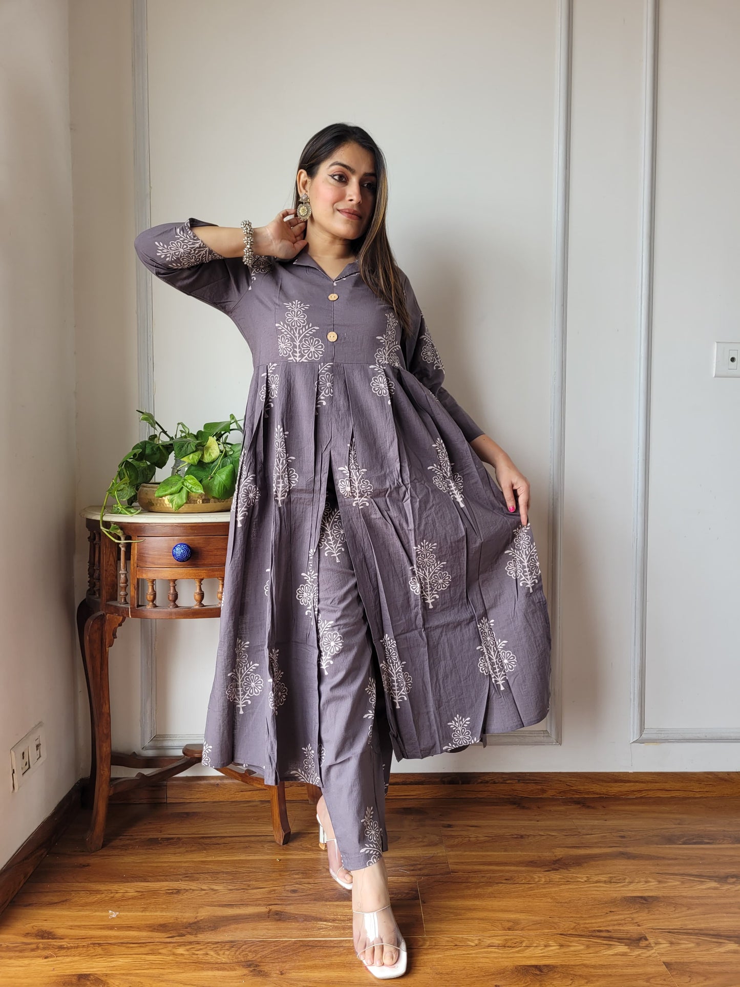 Nyra Cut Handblock Printed Cotton Kurti Pant Set Dress