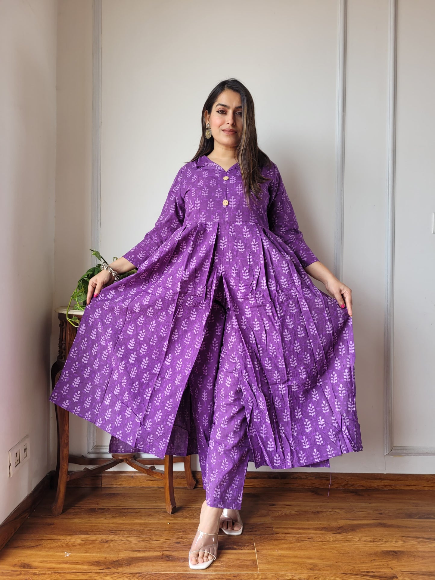 Nyra Cut Handblock Printed Cotton Kurti Pant Set Dress