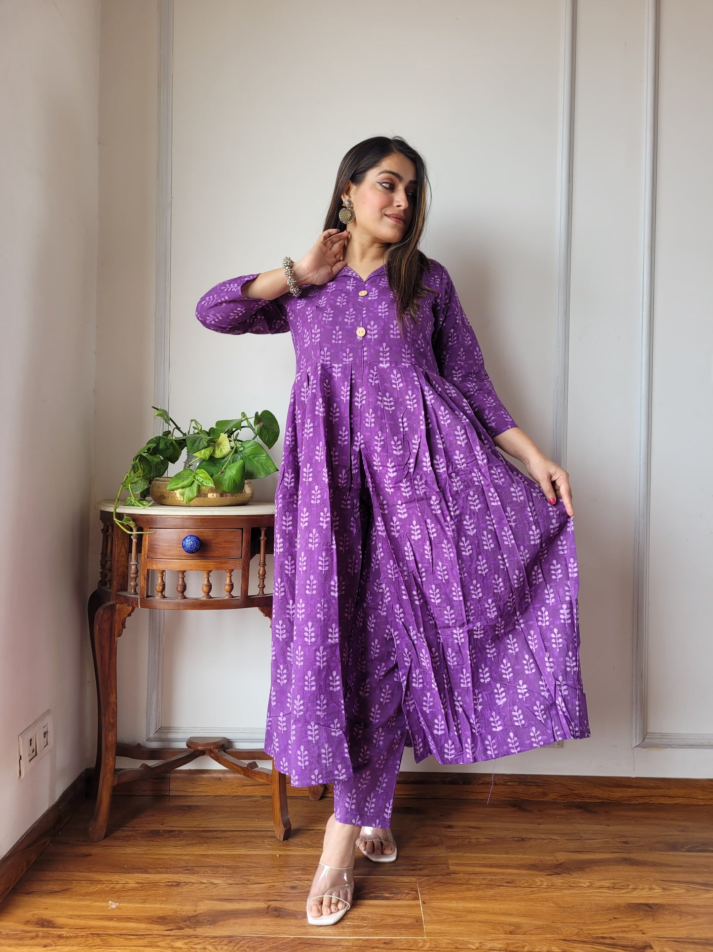 Nyra Cut Handblock Printed Cotton Kurti Pant Set Dress