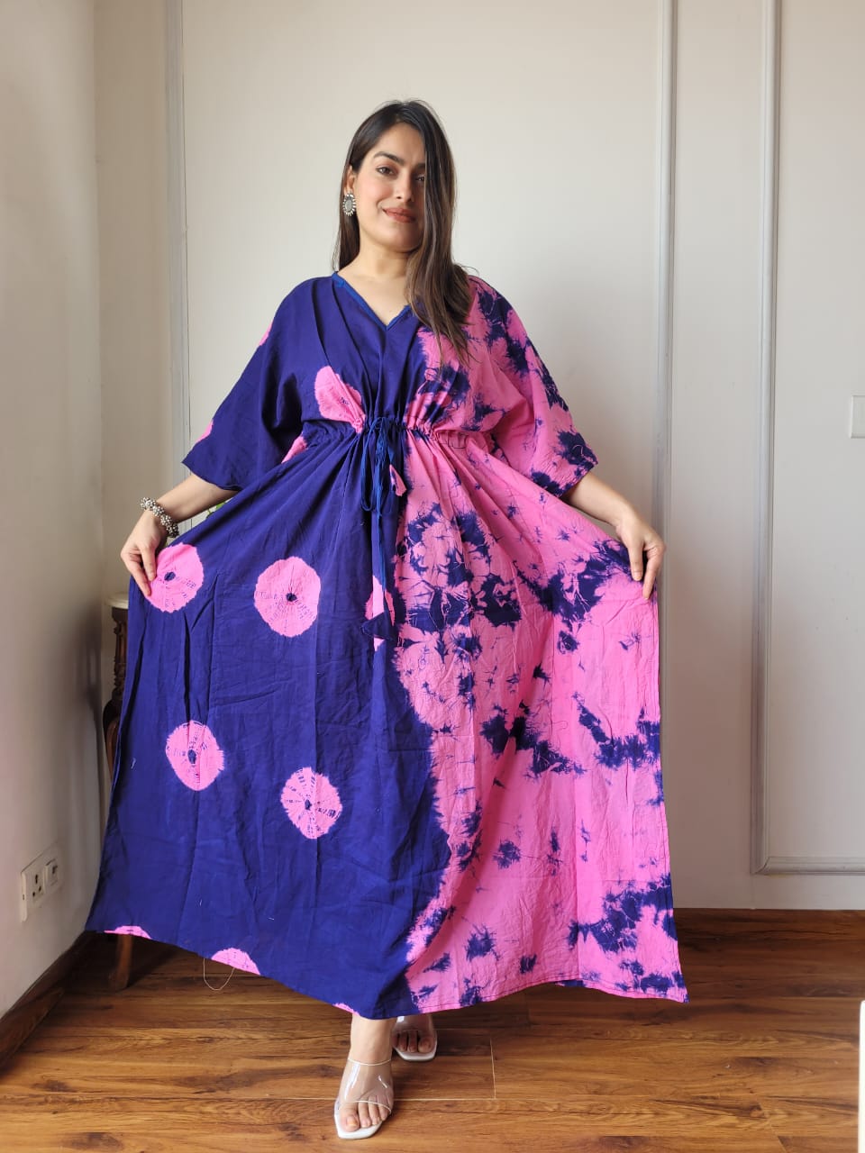 Pure Cotton Handblock Print Kaftan Maxi Night Wear Lounge Wear Night Gown Dress