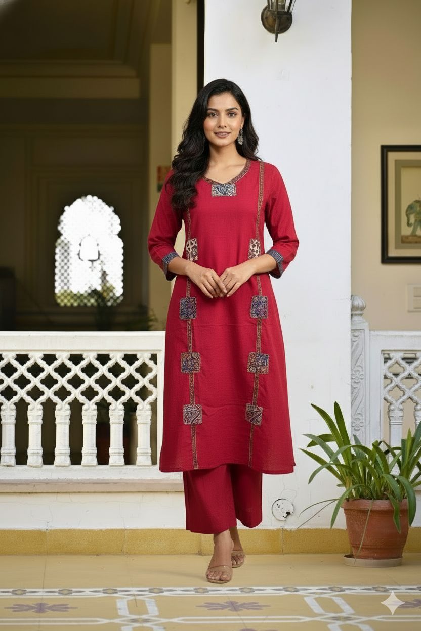 Cotton Kurti Pant with beautiful patch work