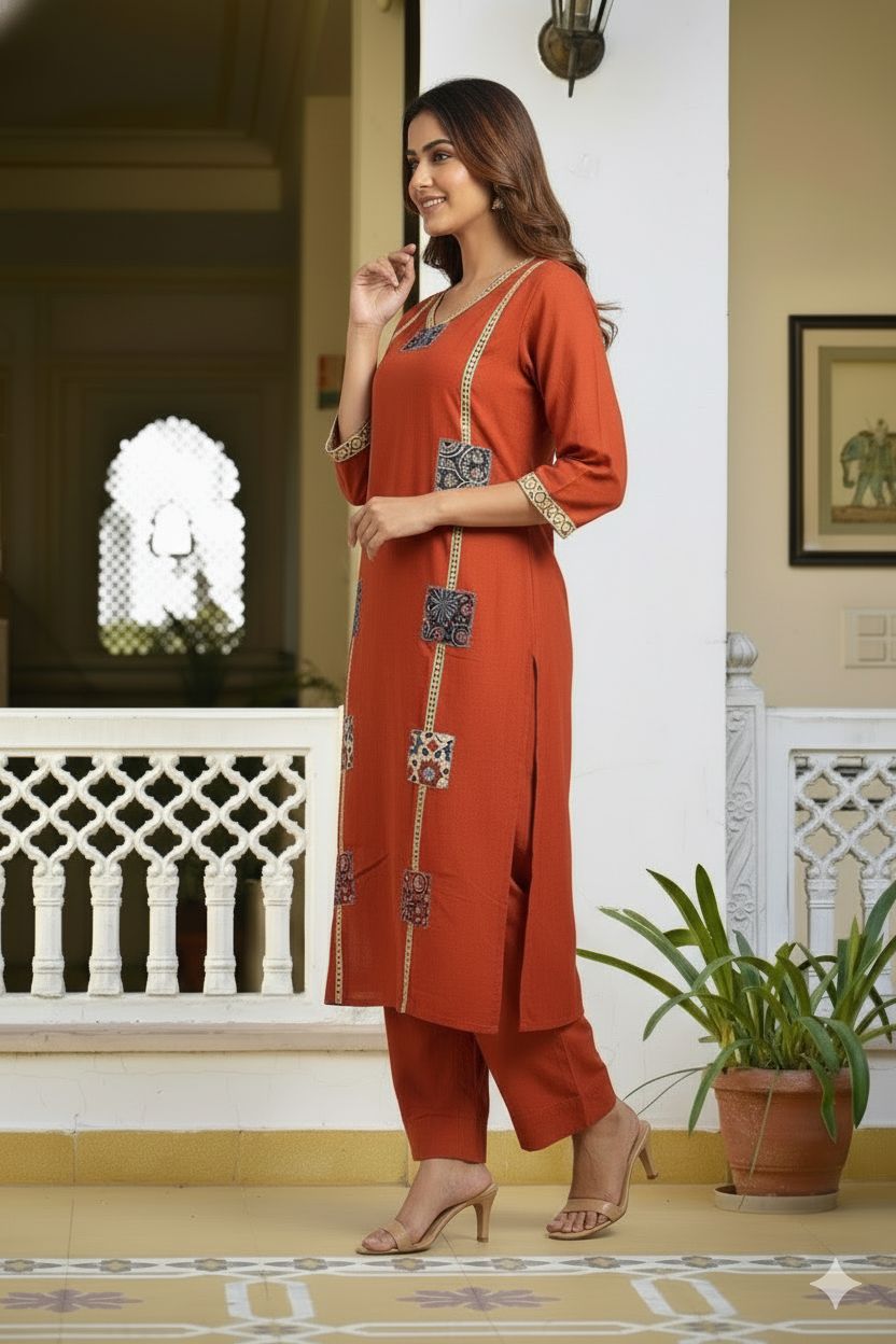 Cotton Kurti Pant with beautiful patch work