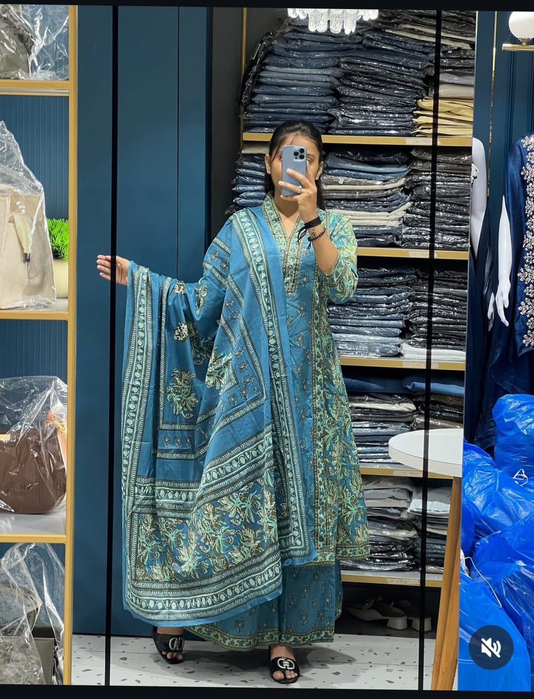 A Line plazzo set vibrant floral handblock print