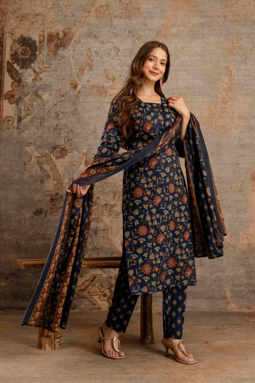 Jaipuri suits cotton kurti pant dupatta sanganeri print dress