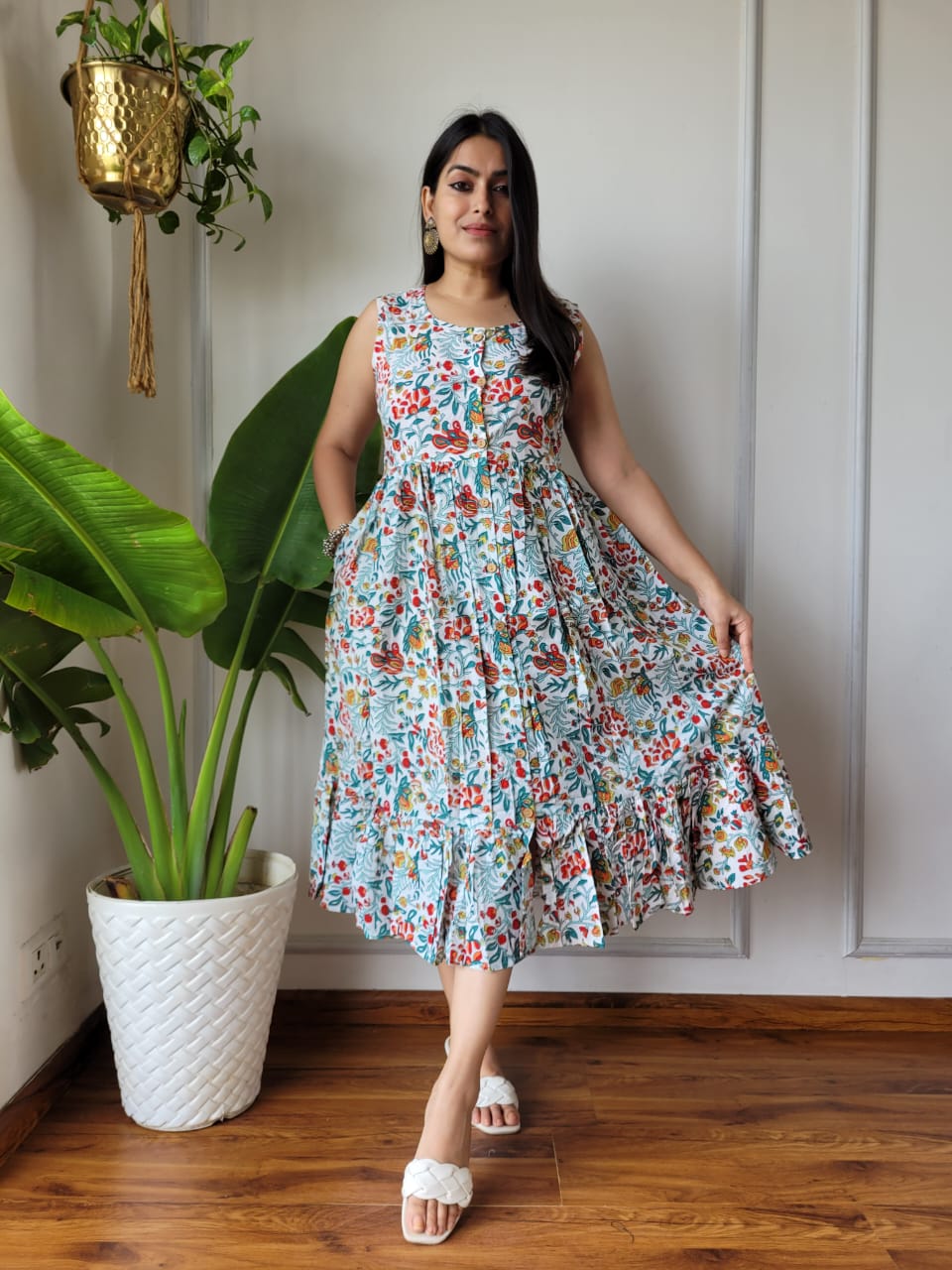 Premium Handblock Print Original Cotton Kurtis Sleeveless One Piece Dress