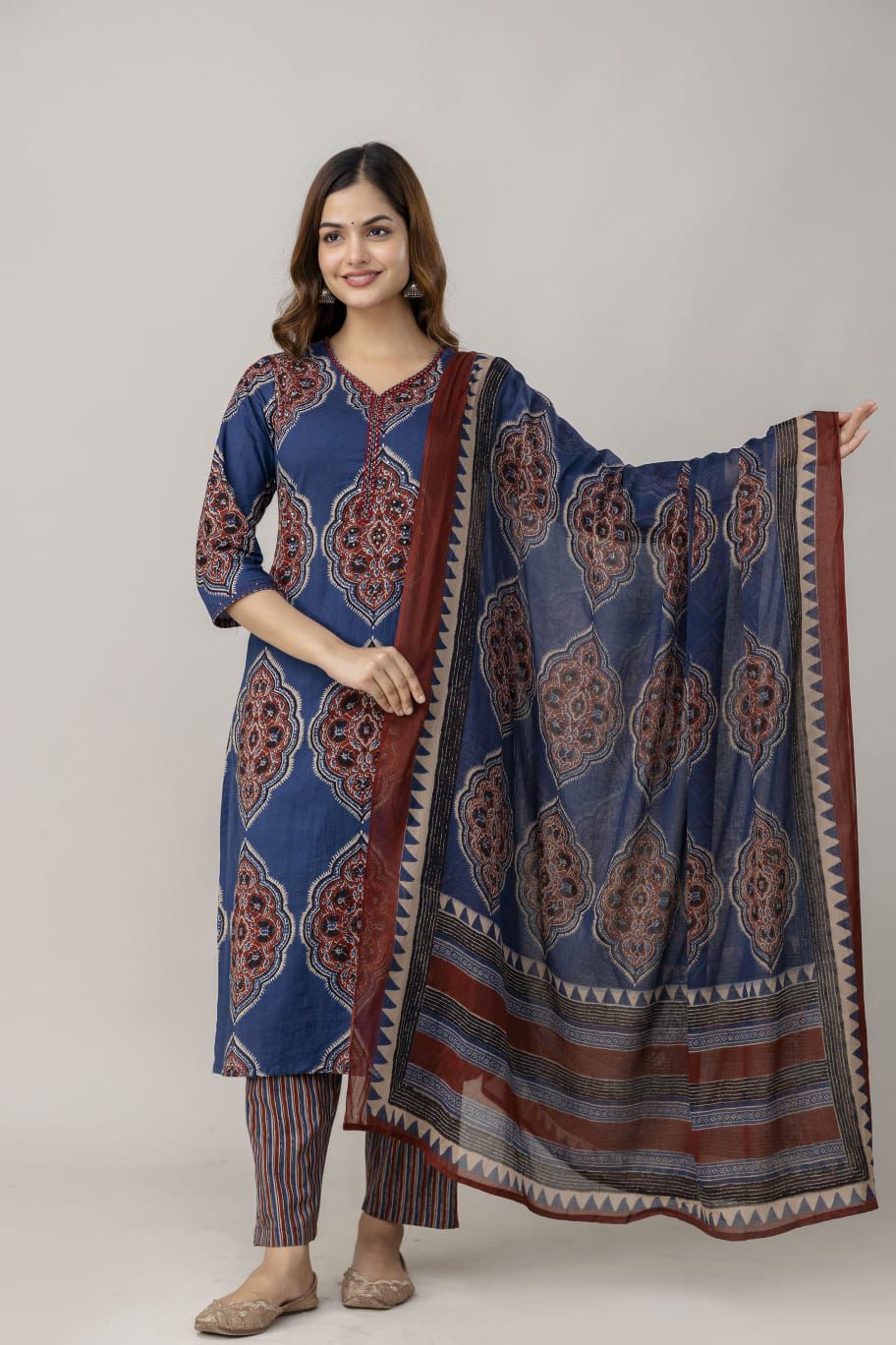 Jaipuri suits cotton kurti pant dupatta sanganeri print dress