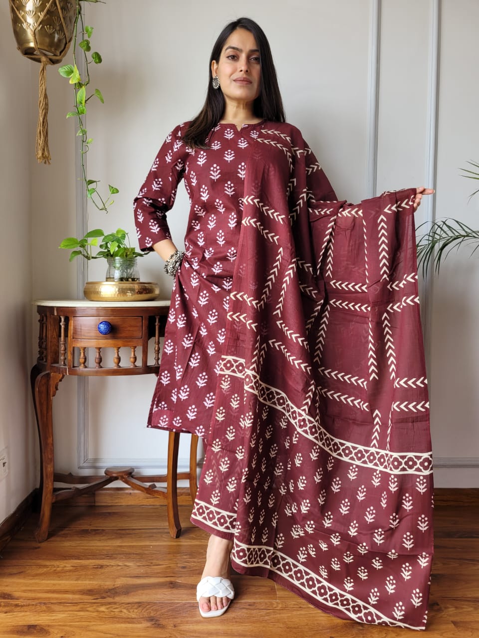 Premium Quality Handblock Print Cotton Suits Kurti Pant Dupatta Set