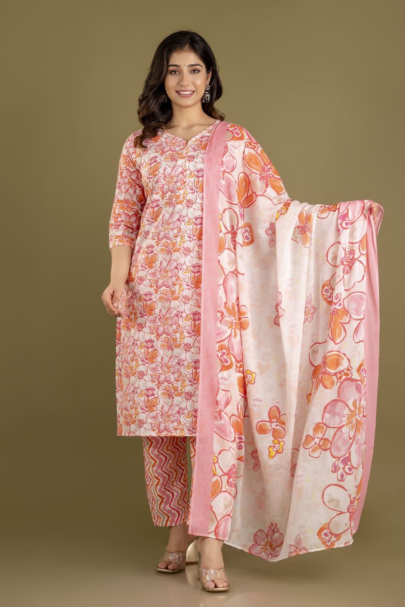 Jaipuri suits cotton kurti pant dupatta sanganeri print dress