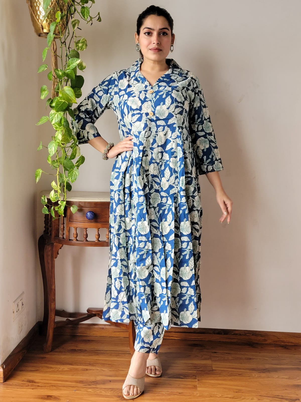 Nyra Cut Handblock Printed Cotton Kurti Pant Set Dress