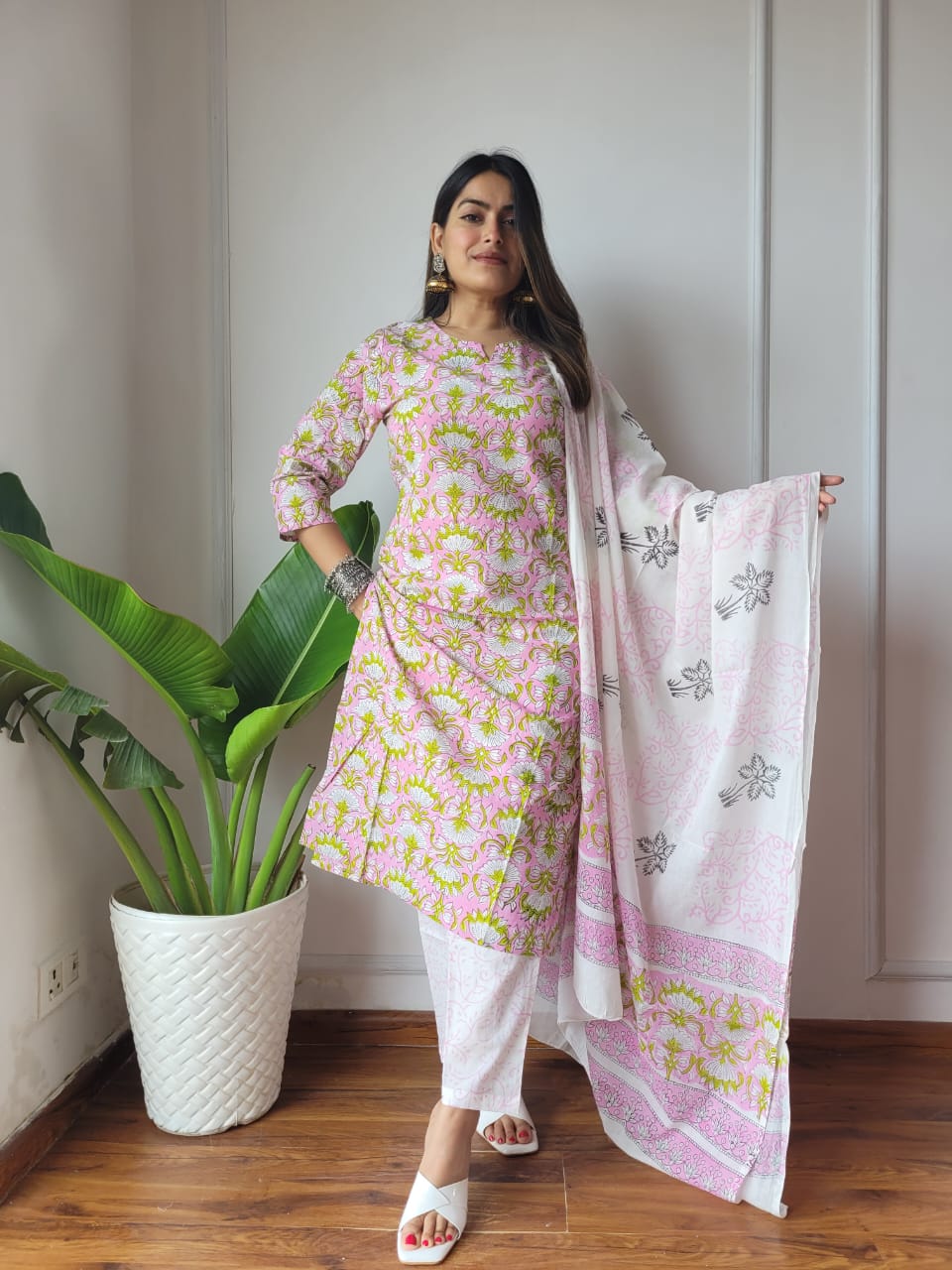 Premium Quality Handblock Print Cotton Suits Kurti Pant Dupatta Set