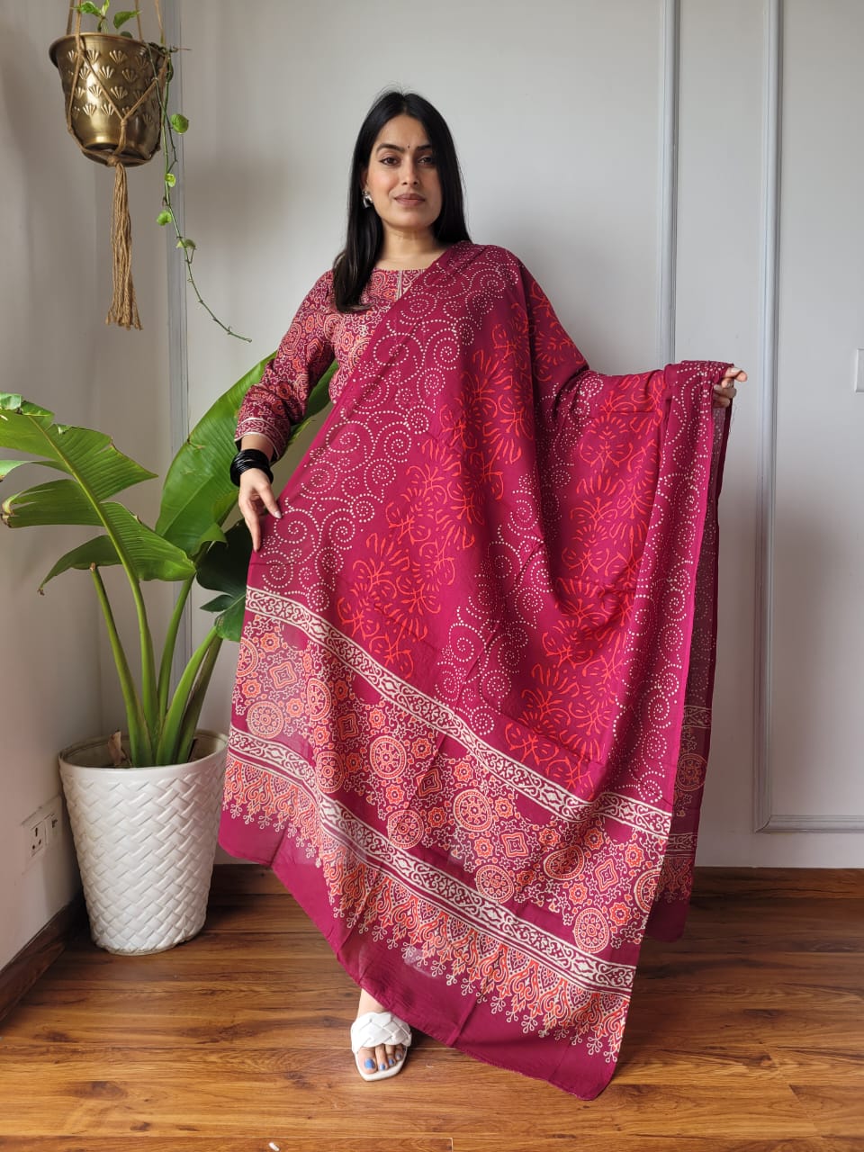 Premium Quality Handblock Print Cotton Suits Kurti Pant Dupatta Set