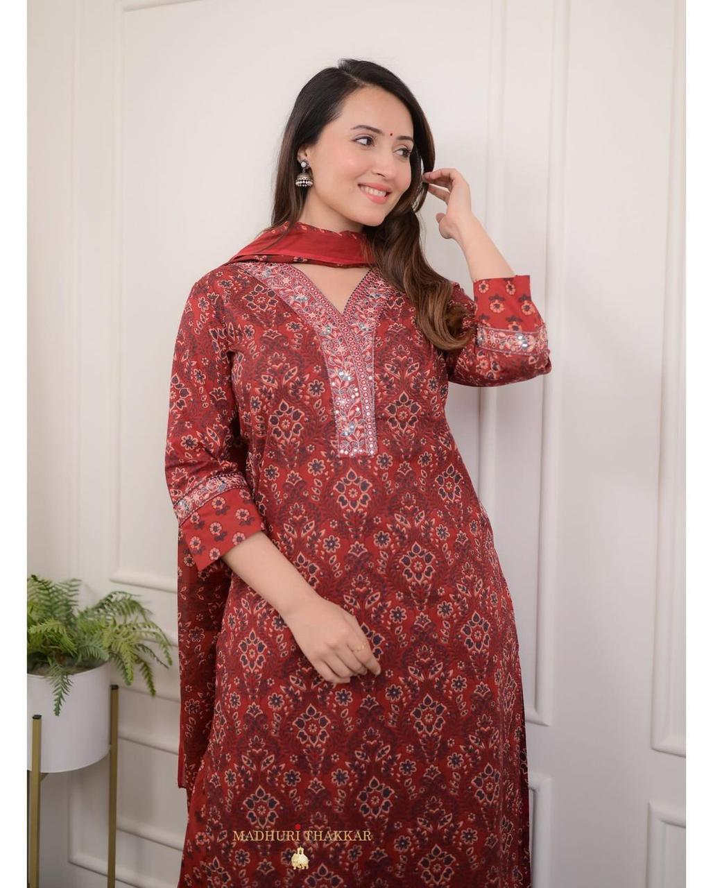 Afghani Suit Kurti Pant Dupatta Cotton