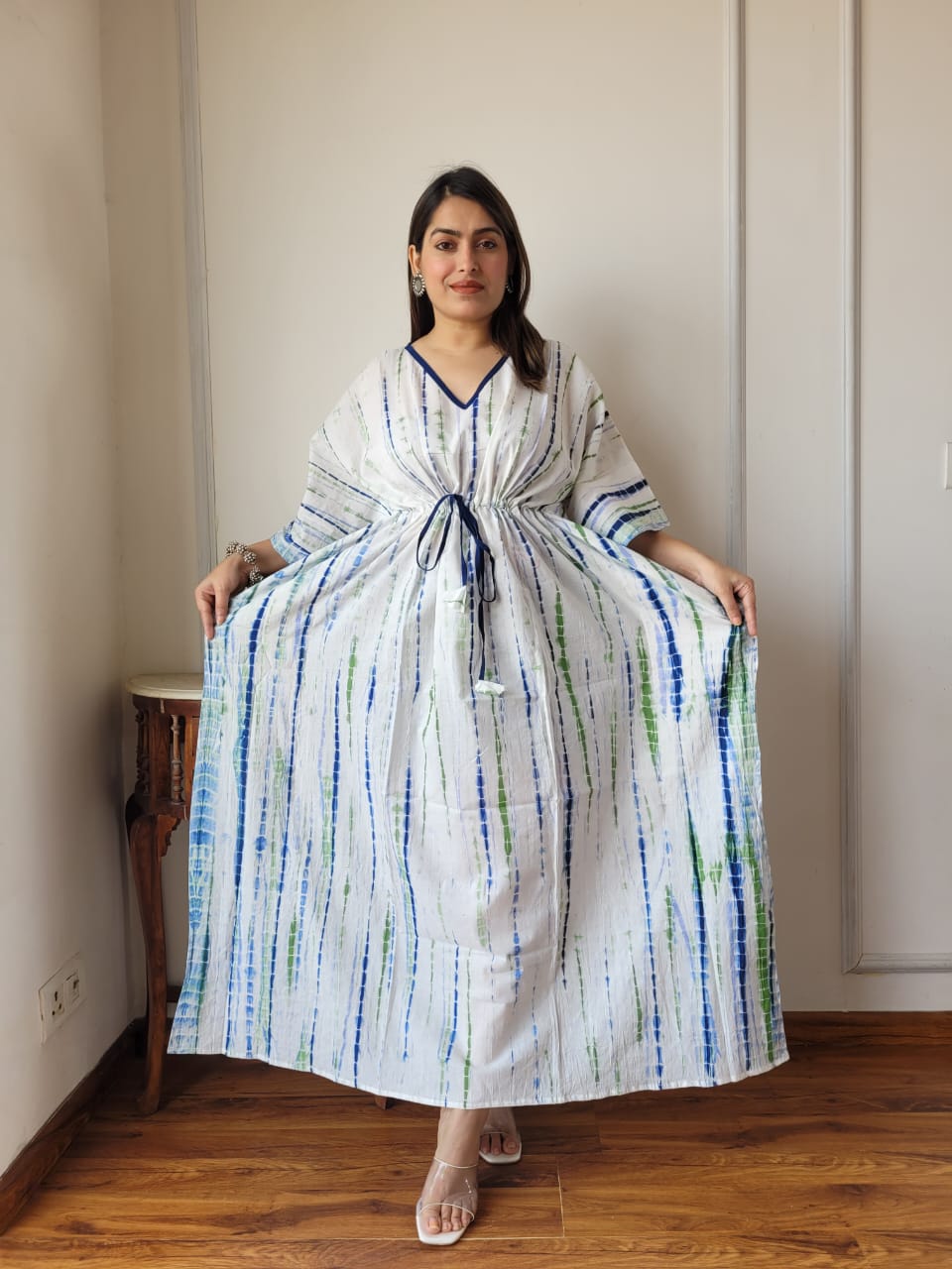 Pure Cotton Handblock Print Kaftan Maxi Night Wear Lounge Wear Night Gown Dress