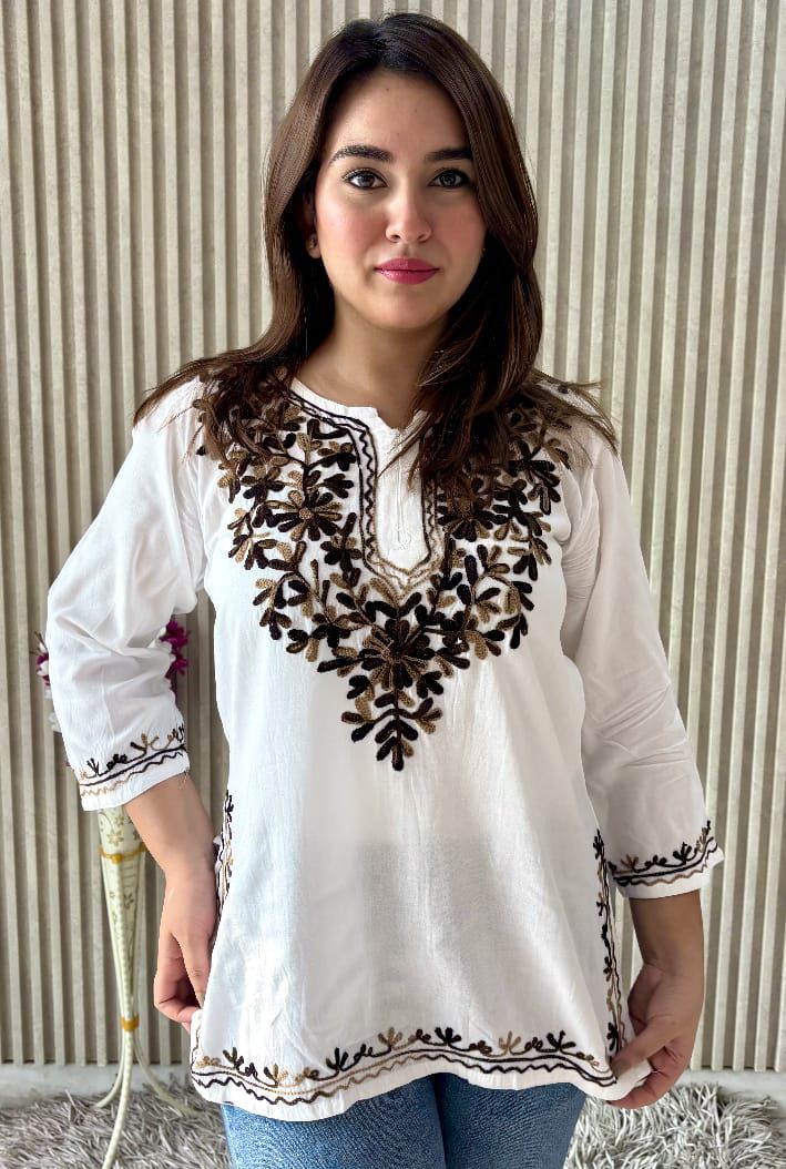 PREMIUM AARI EMBROIDERED FANCY RAYON KURTI WITH MODISH DESIGN AND COMFY FABRIC TO WEAR