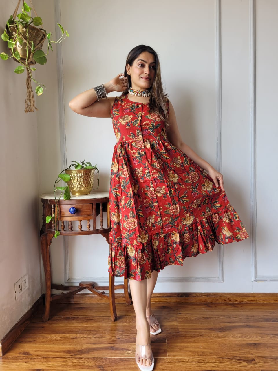 Premium Handblock Print Original Cotton Kurtis Sleeveless One Piece Dress