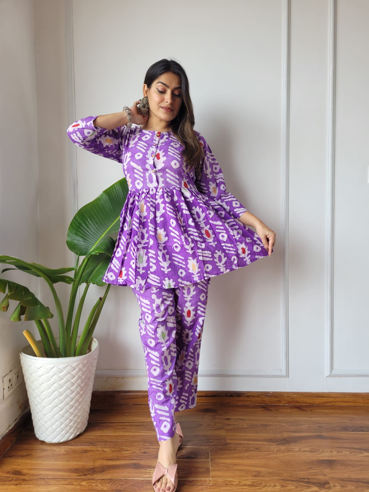 Cotton Handblock Print Women Co-ord Sets Kurti Pant