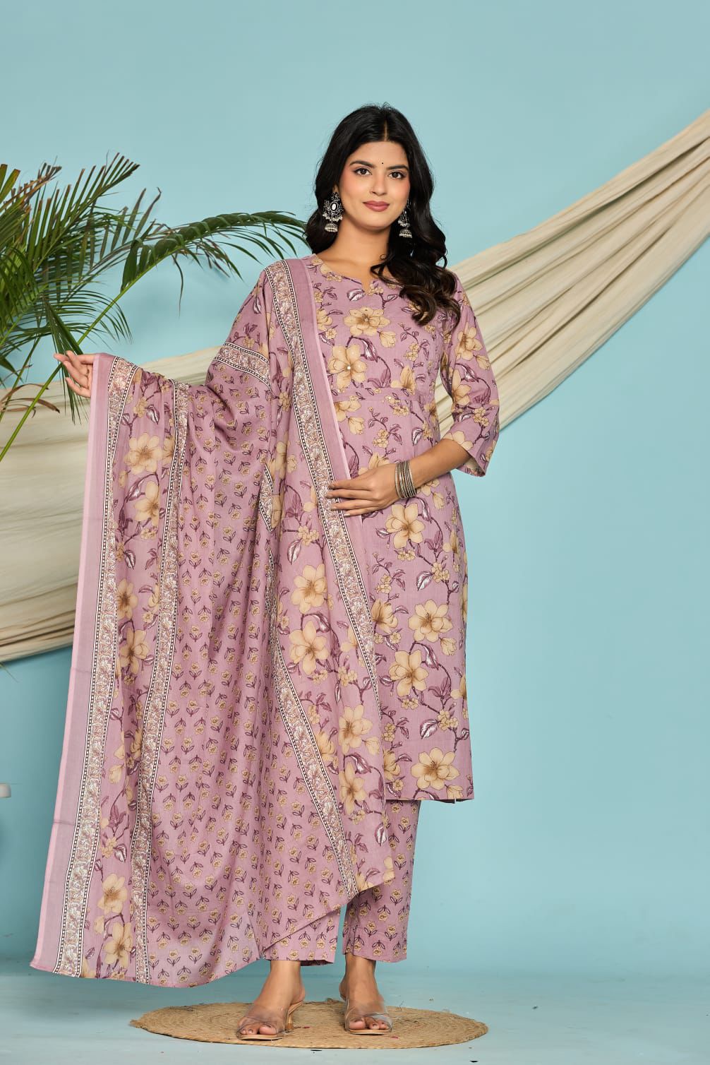 Jaipuri suits cotton kurti pant dupatta sanganeri print dress