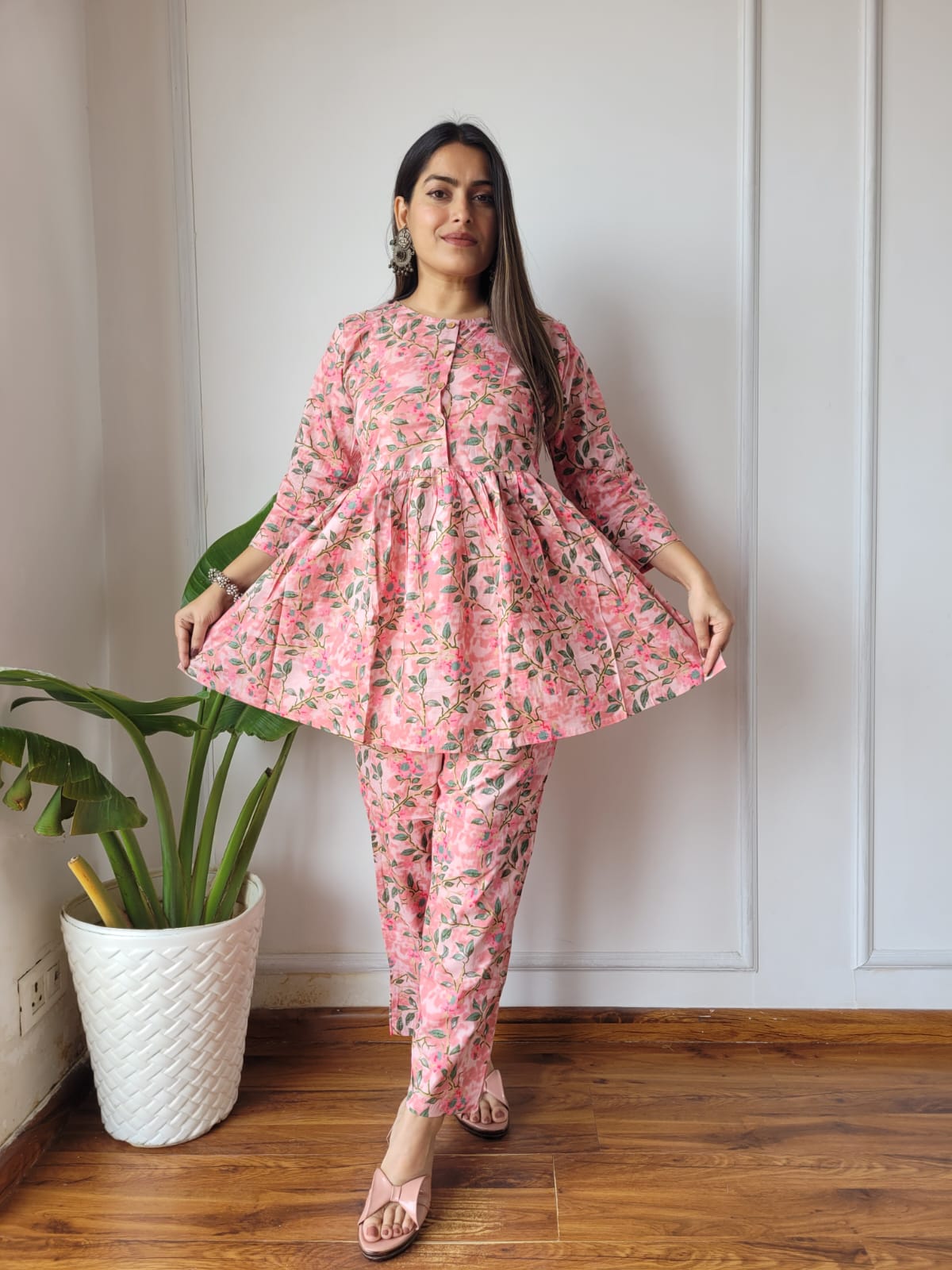 Cotton Handblock Print Women Co-ord Sets Kurti Pant