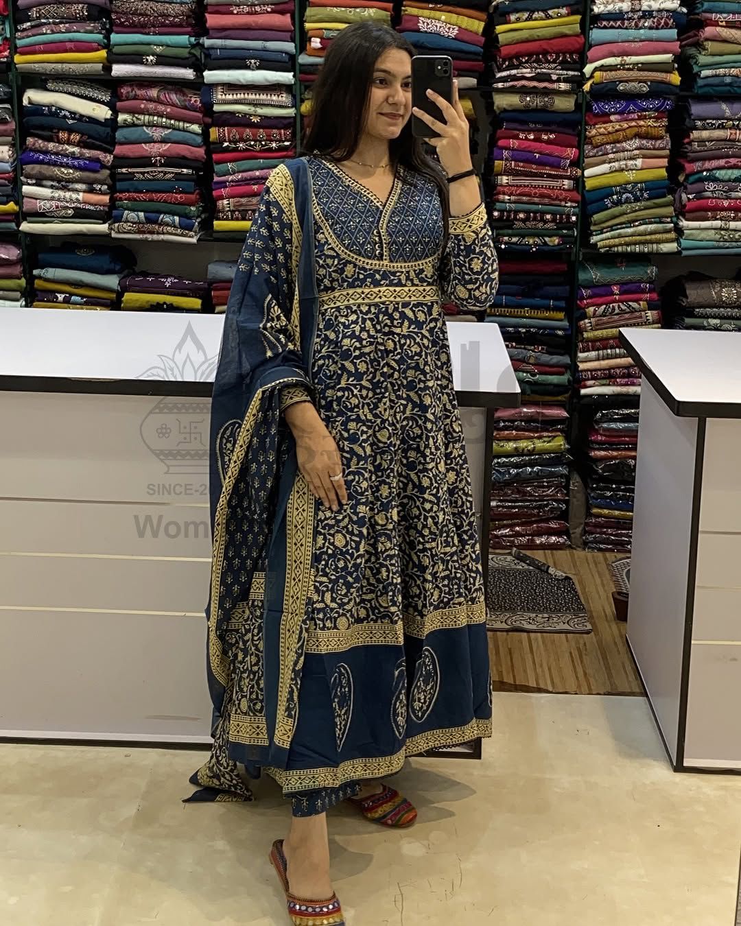 Ethnic Cotton Kurti Pant Dupatta Festival Attire