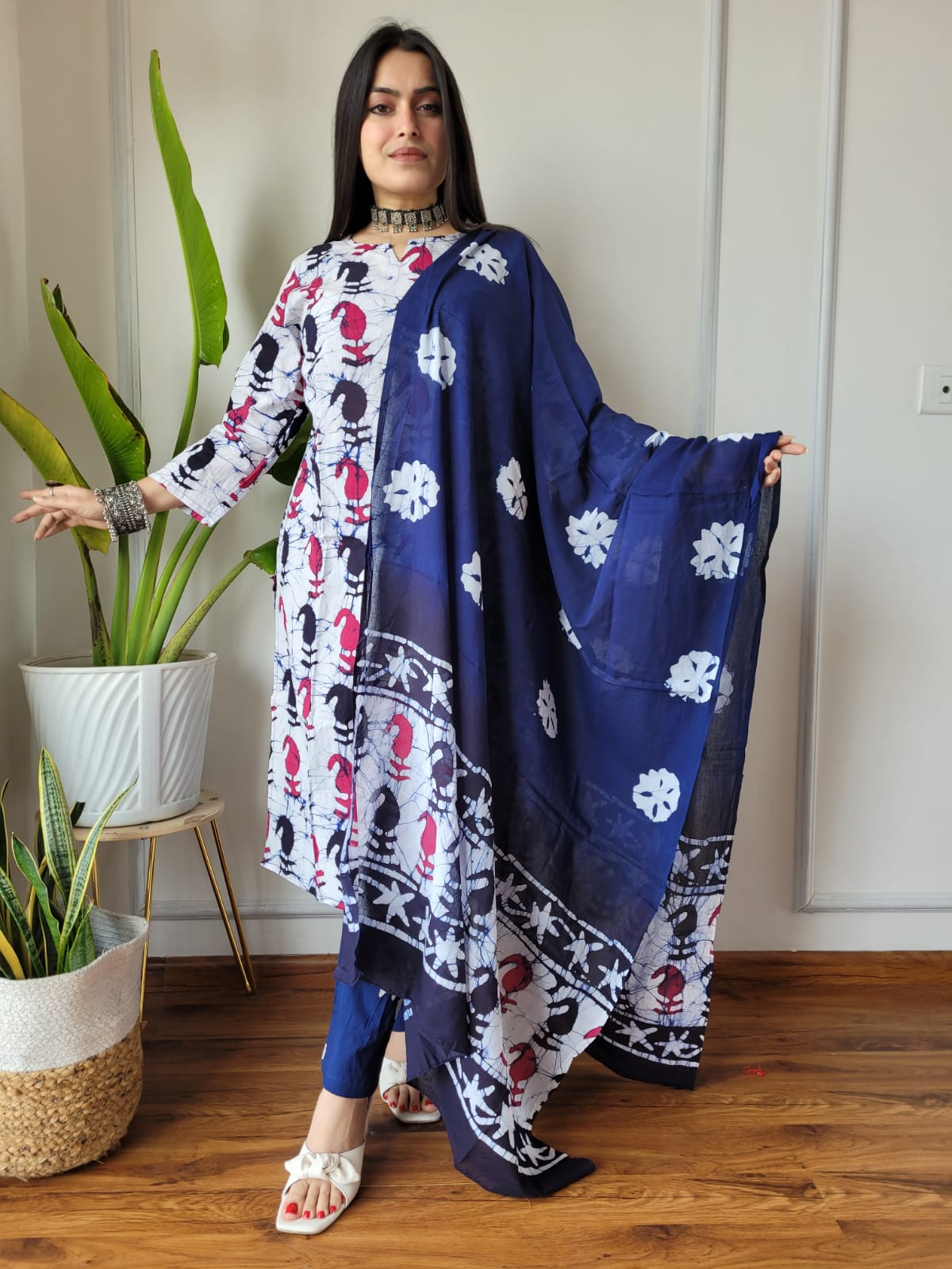 Premium Quality Handblock Print Cotton Suits Kurti Pant Dupatta Set