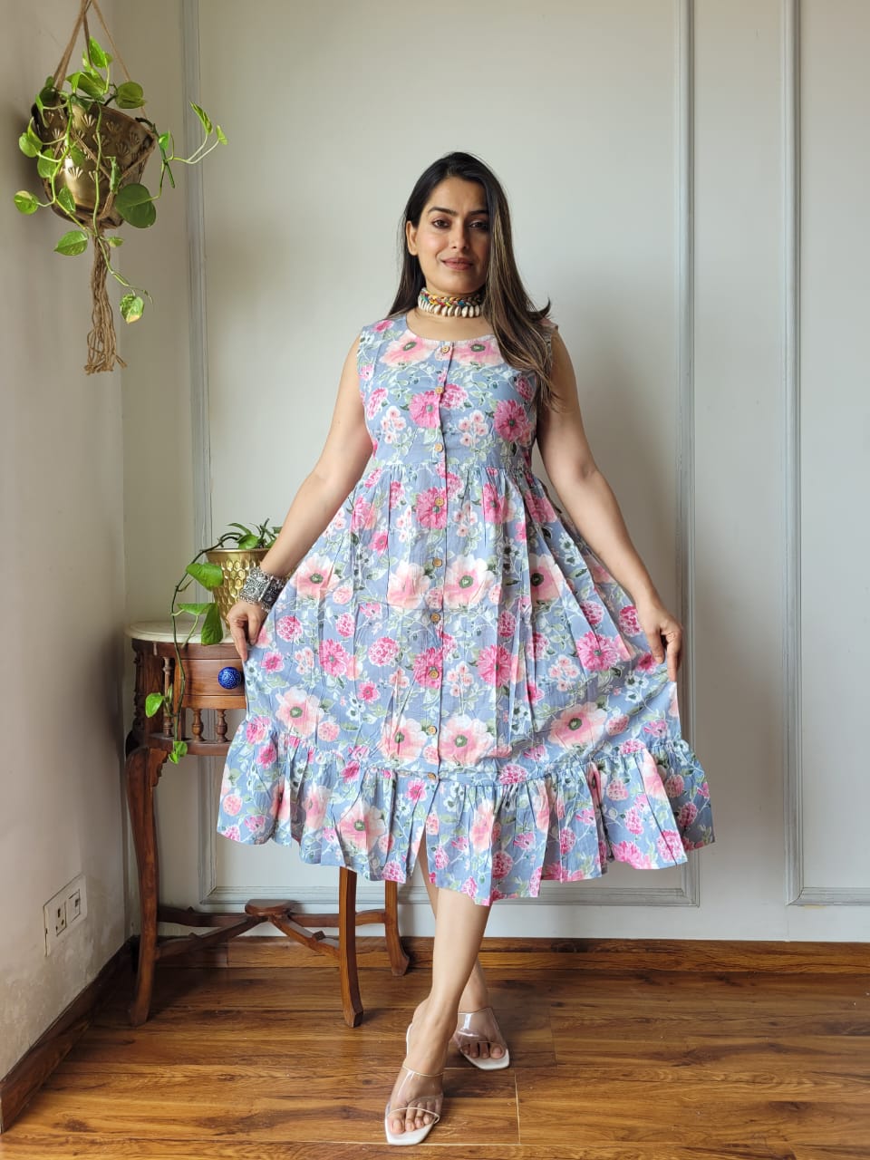 Premium Handblock Print Original Cotton Kurtis Sleeveless One Piece Dress