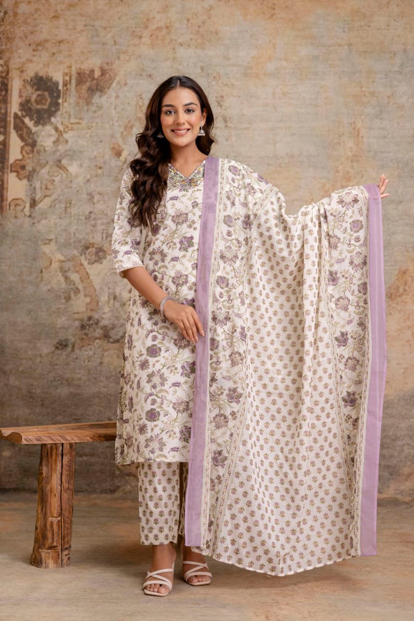 Jaipuri suits cotton kurti pant dupatta sanganeri print dress