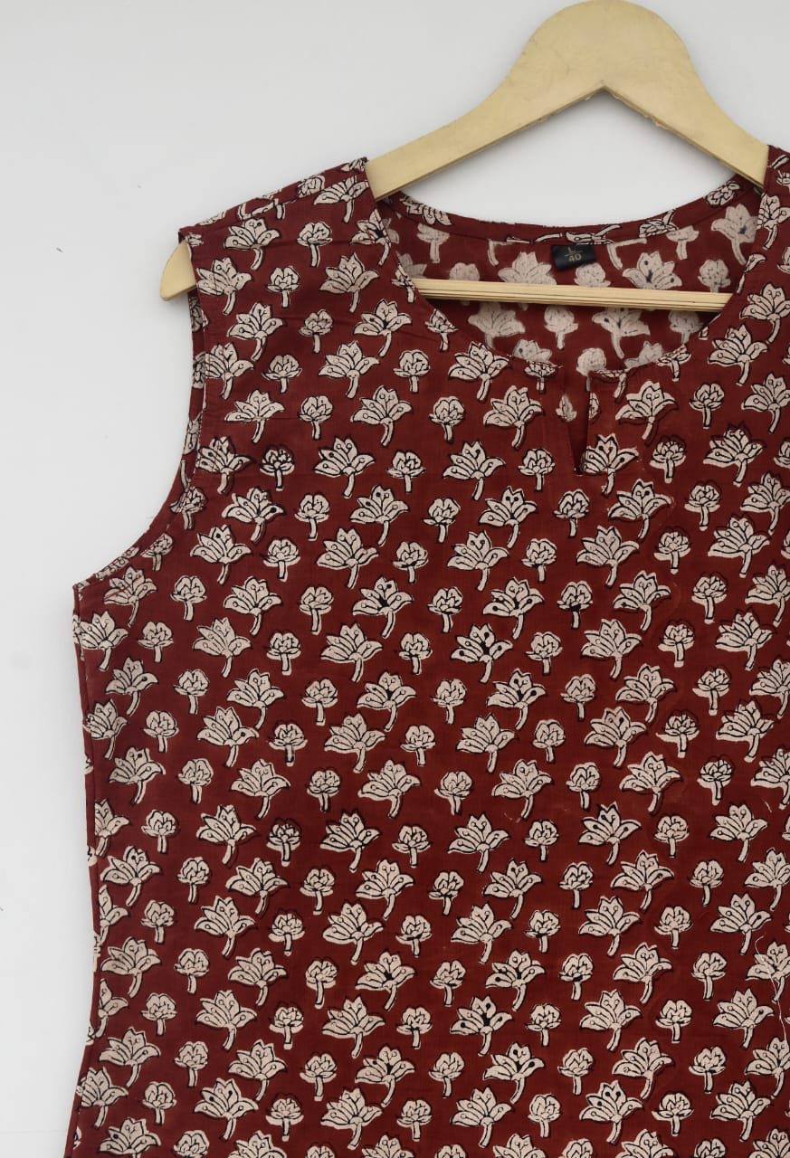 Cotton sleeveless tops kurti handblock print handmade natural colors