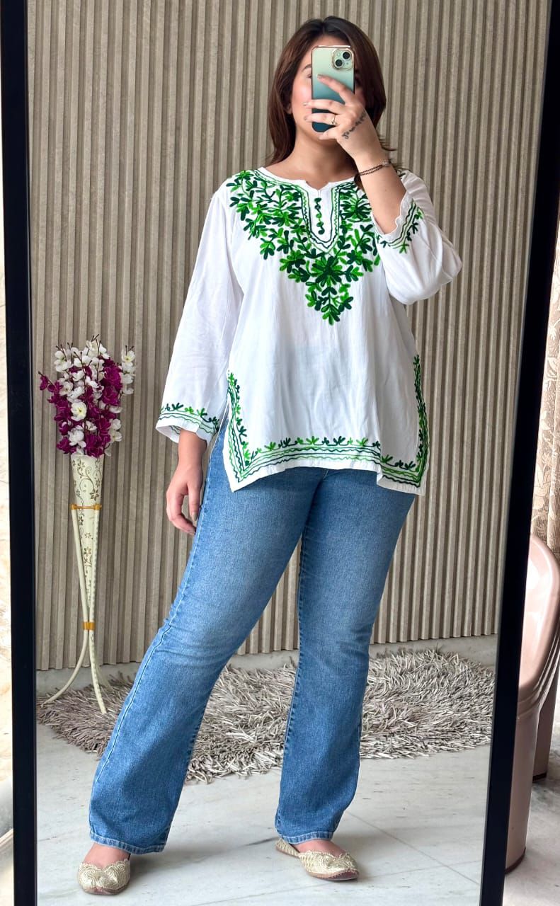 PREMIUM AARI EMBROIDERED FANCY RAYON KURTI WITH MODISH DESIGN AND COMFY FABRIC TO WEAR