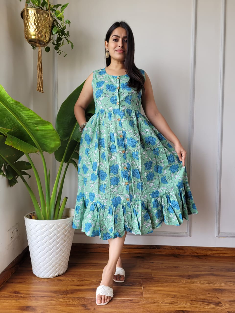 Premium Handblock Print Original Cotton Kurtis Sleeveless One Piece Dress