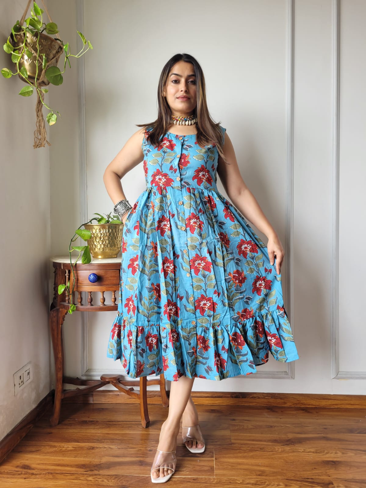 Premium Handblock Print Original Cotton Kurtis Sleeveless One Piece Dress