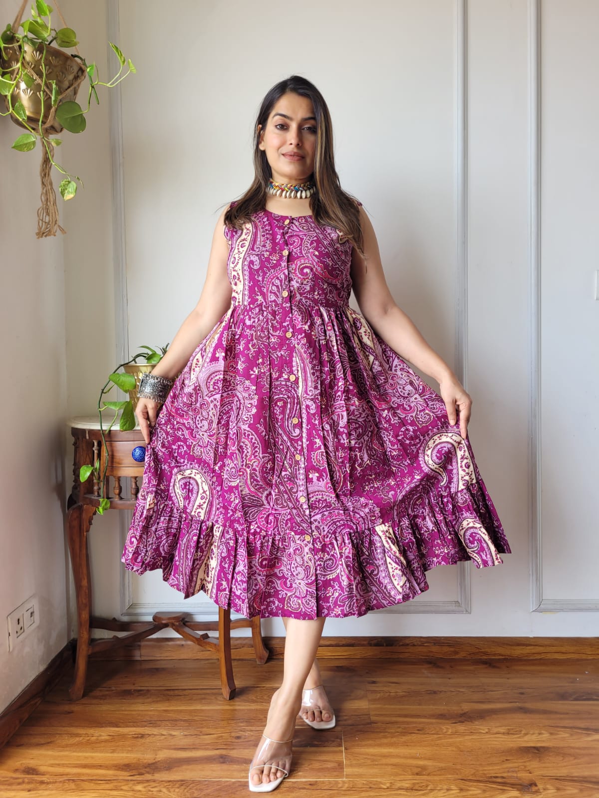 Premium Handblock Print Original Cotton Kurtis Sleeveless One Piece Dress