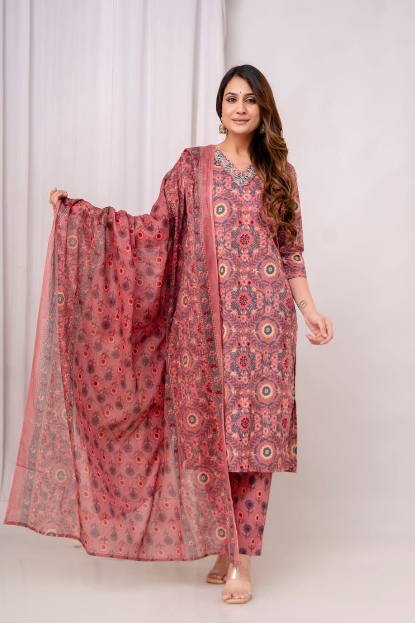 Jaipuri suits cotton kurti pant dupatta sanganeri print dress