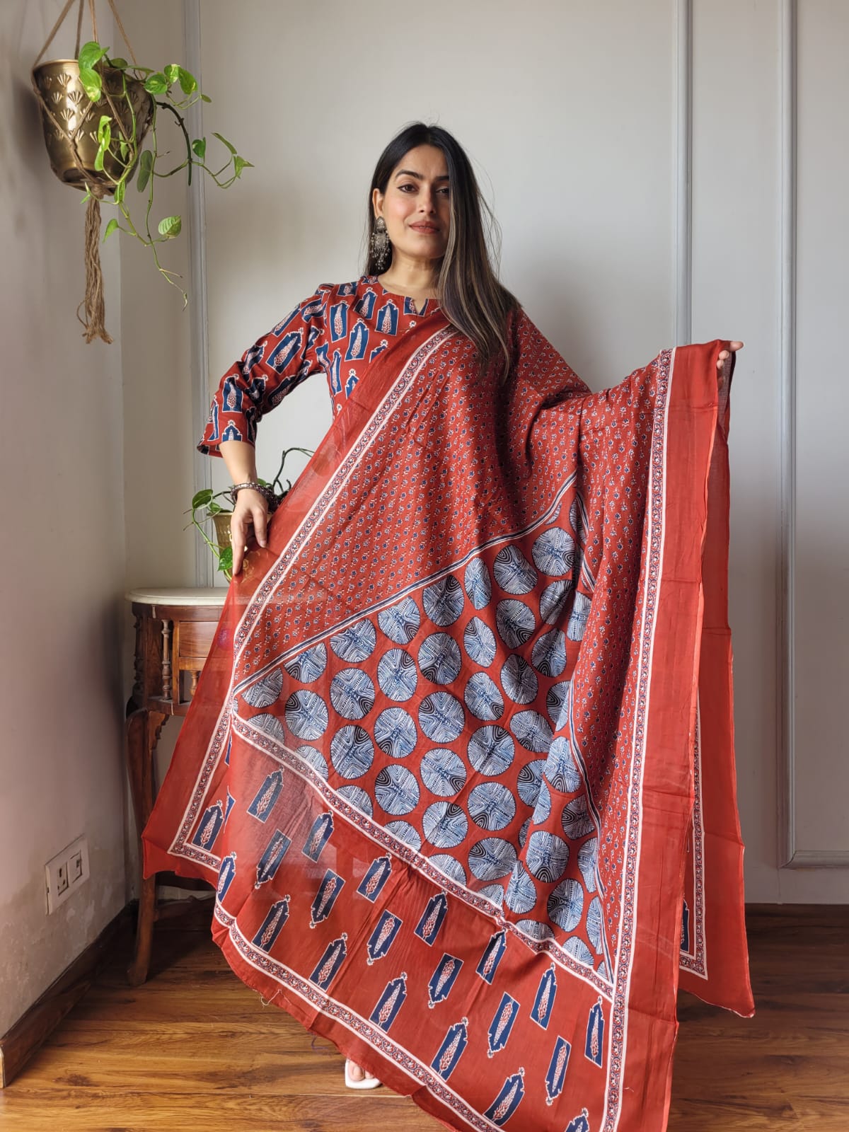 Premium Quality Handblock Print Cotton Suits Kurti Pant Dupatta Set