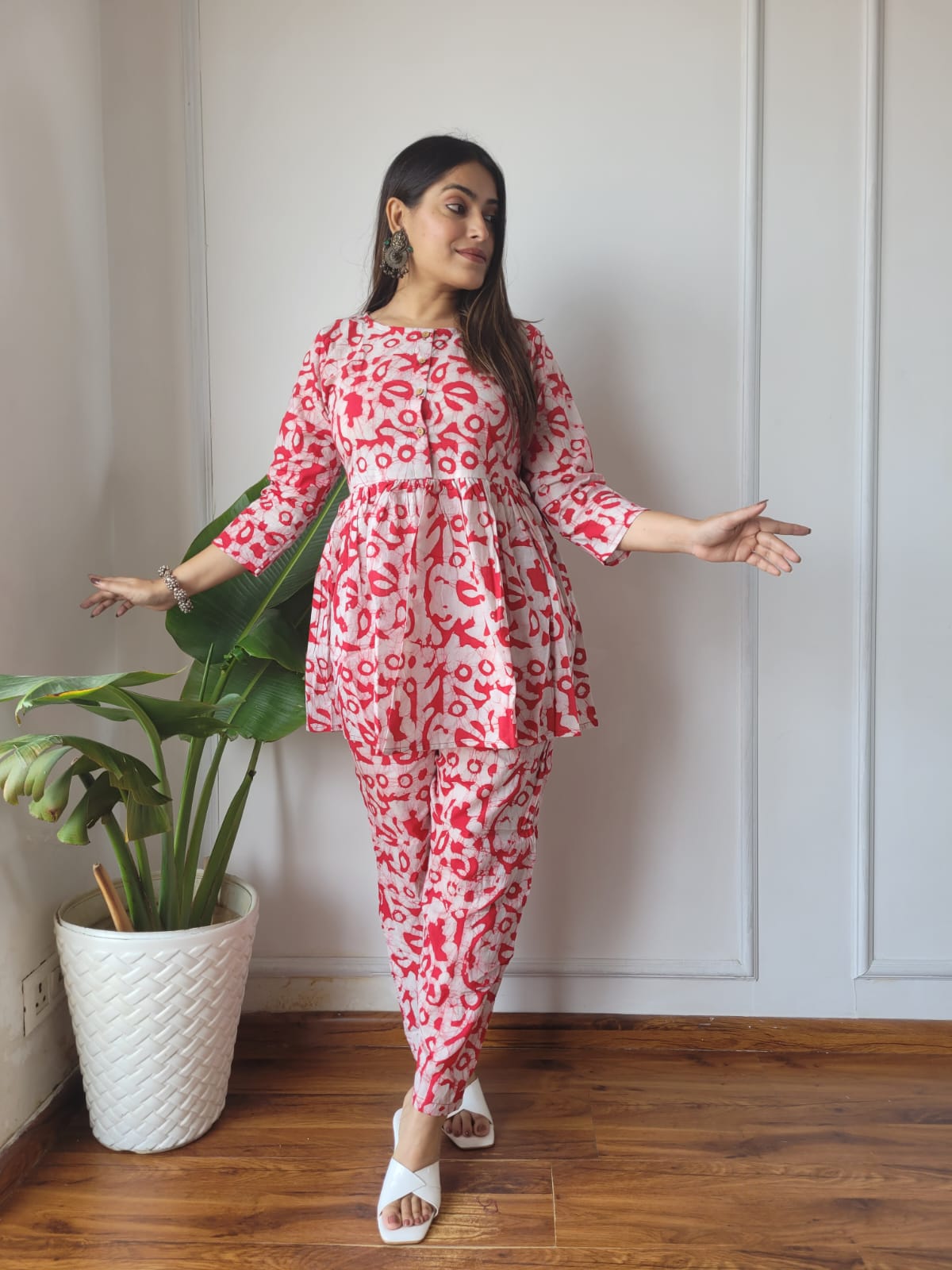 Cotton Handblock Print Women Co-ord Sets Kurti Pant