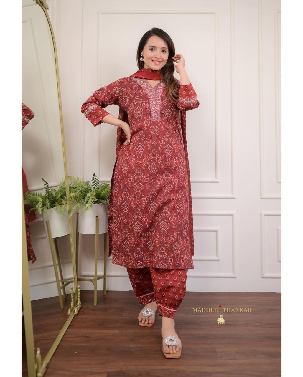 Afghani Suit Kurti Pant Dupatta Cotton