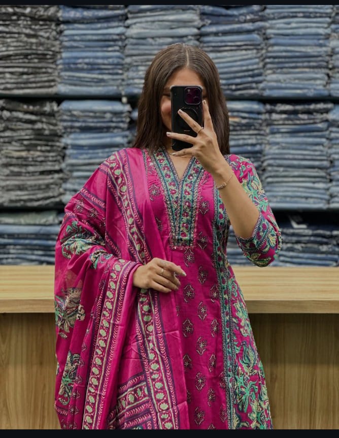 A Line plazzo set vibrant floral handblock print