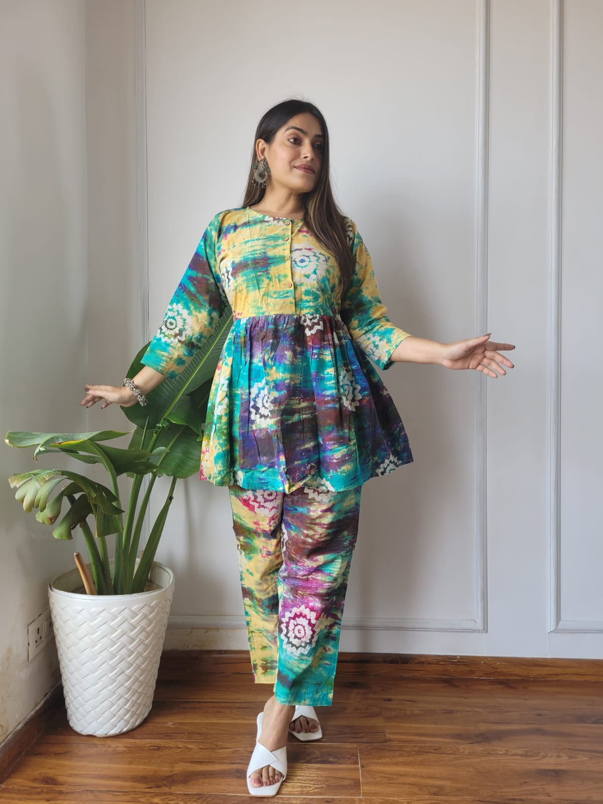 Cotton Handblock Print Women Co-ord Sets Kurti Pant