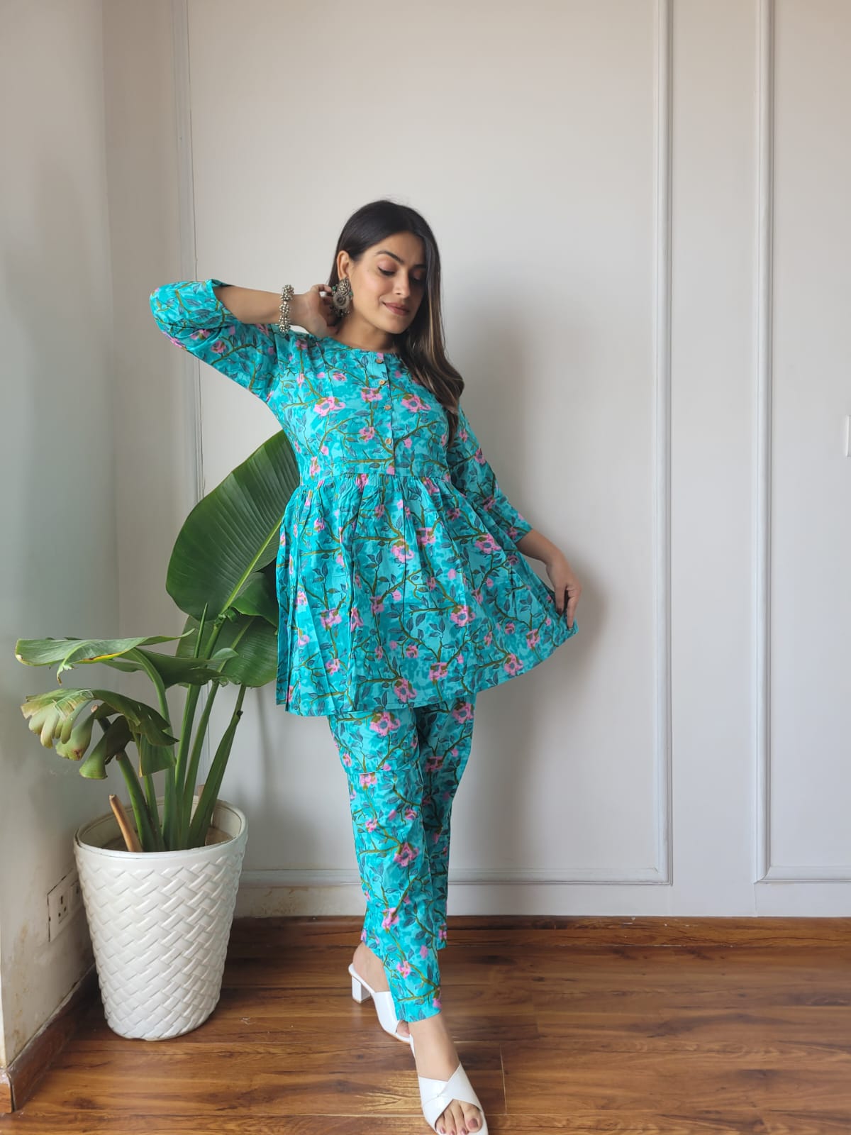 Cotton Handblock Print Women Co-ord Sets Kurti Pant