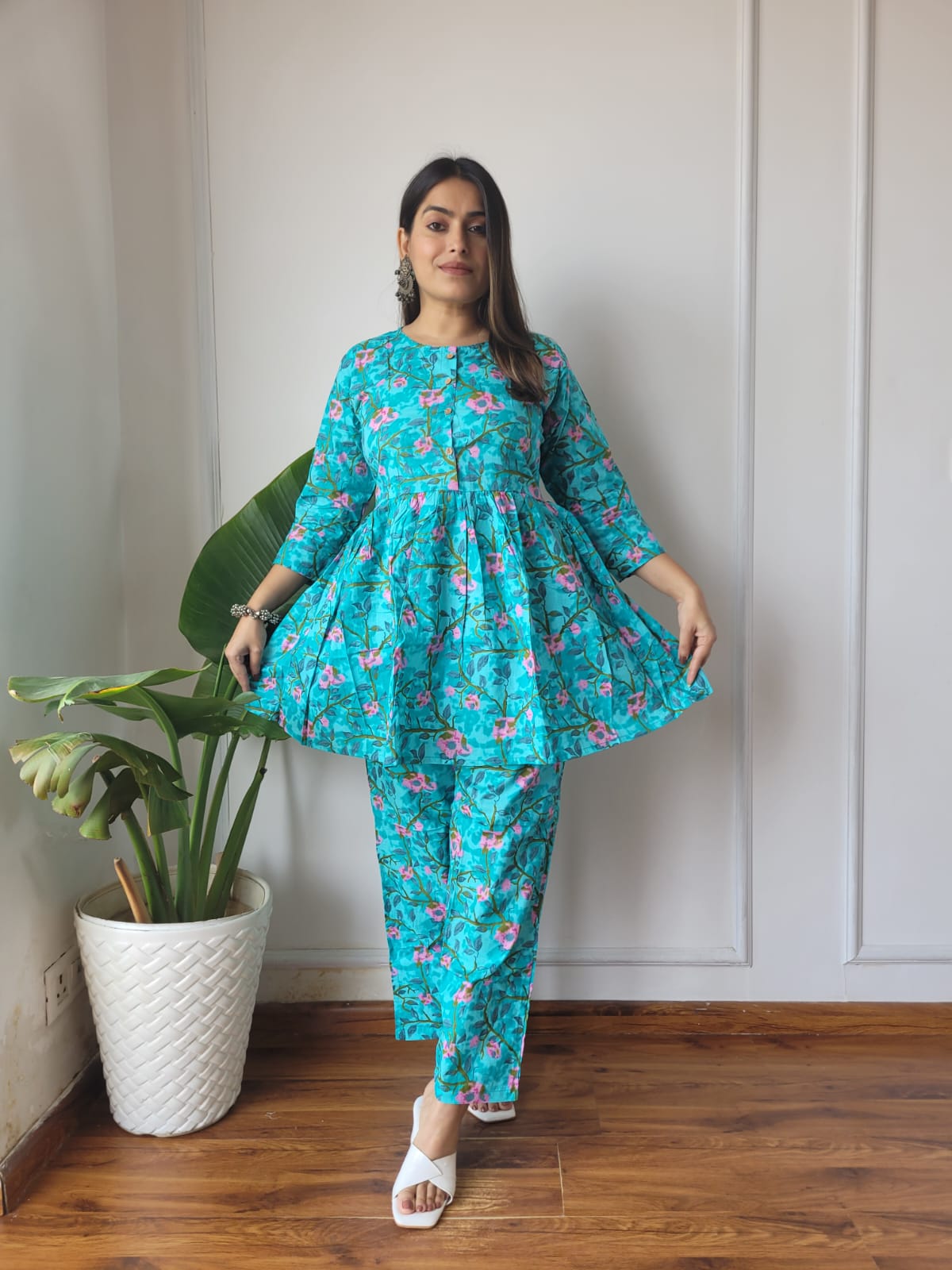 Cotton Handblock Print Women Co-ord Sets Kurti Pant