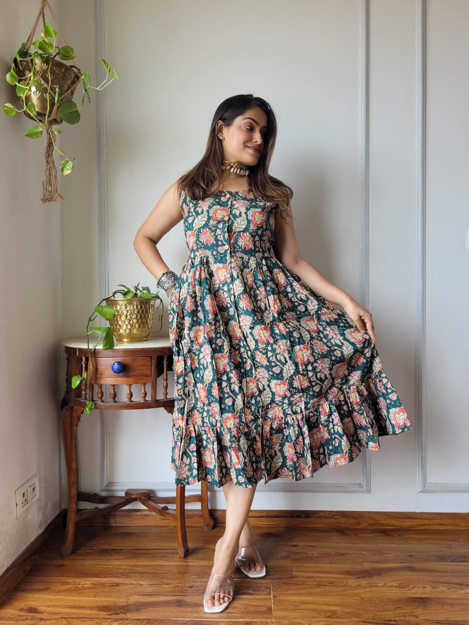 Premium Handblock Print Original Cotton Kurtis Sleeveless One Piece Dress