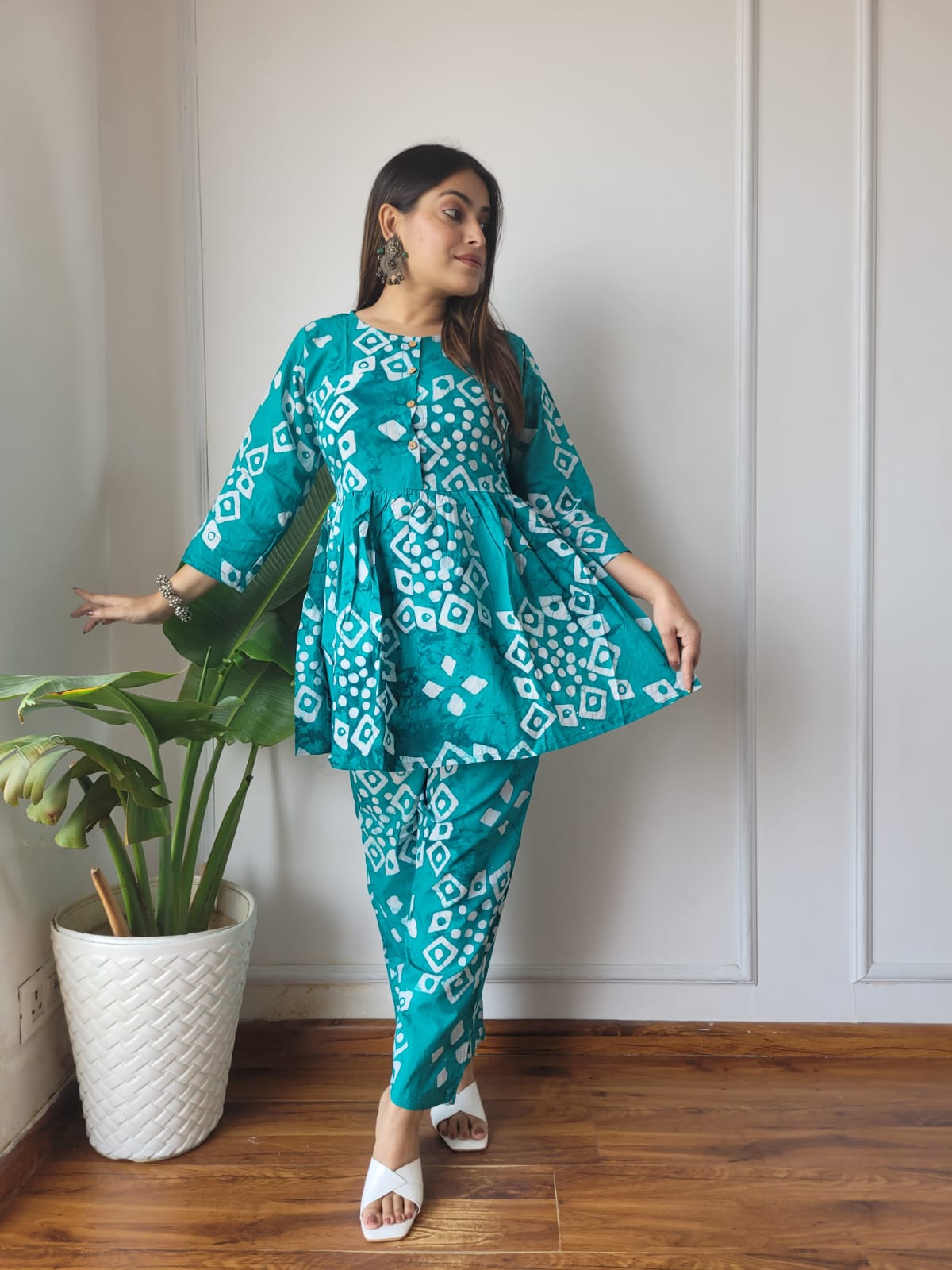 Cotton Handblock Print Women Co-ord Sets Kurti Pant