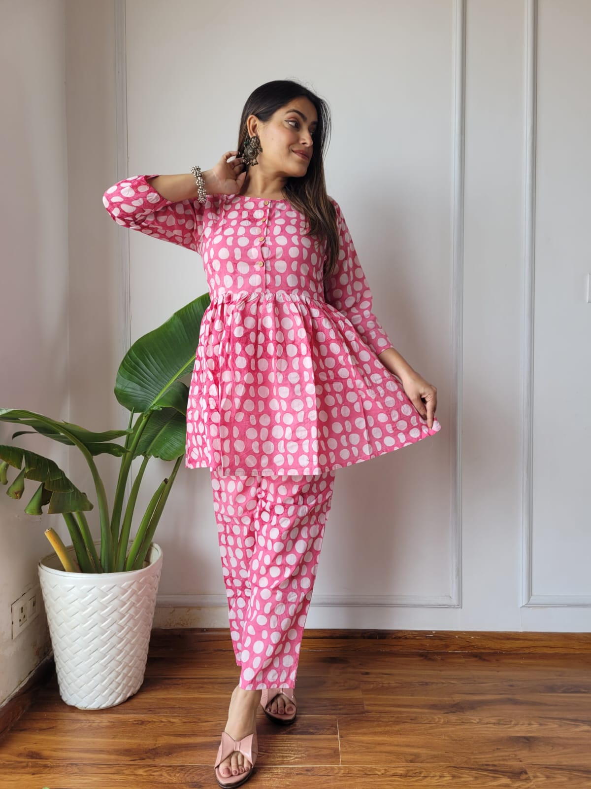 Cotton Handblock Print Women Co-ord Sets Kurti Pant