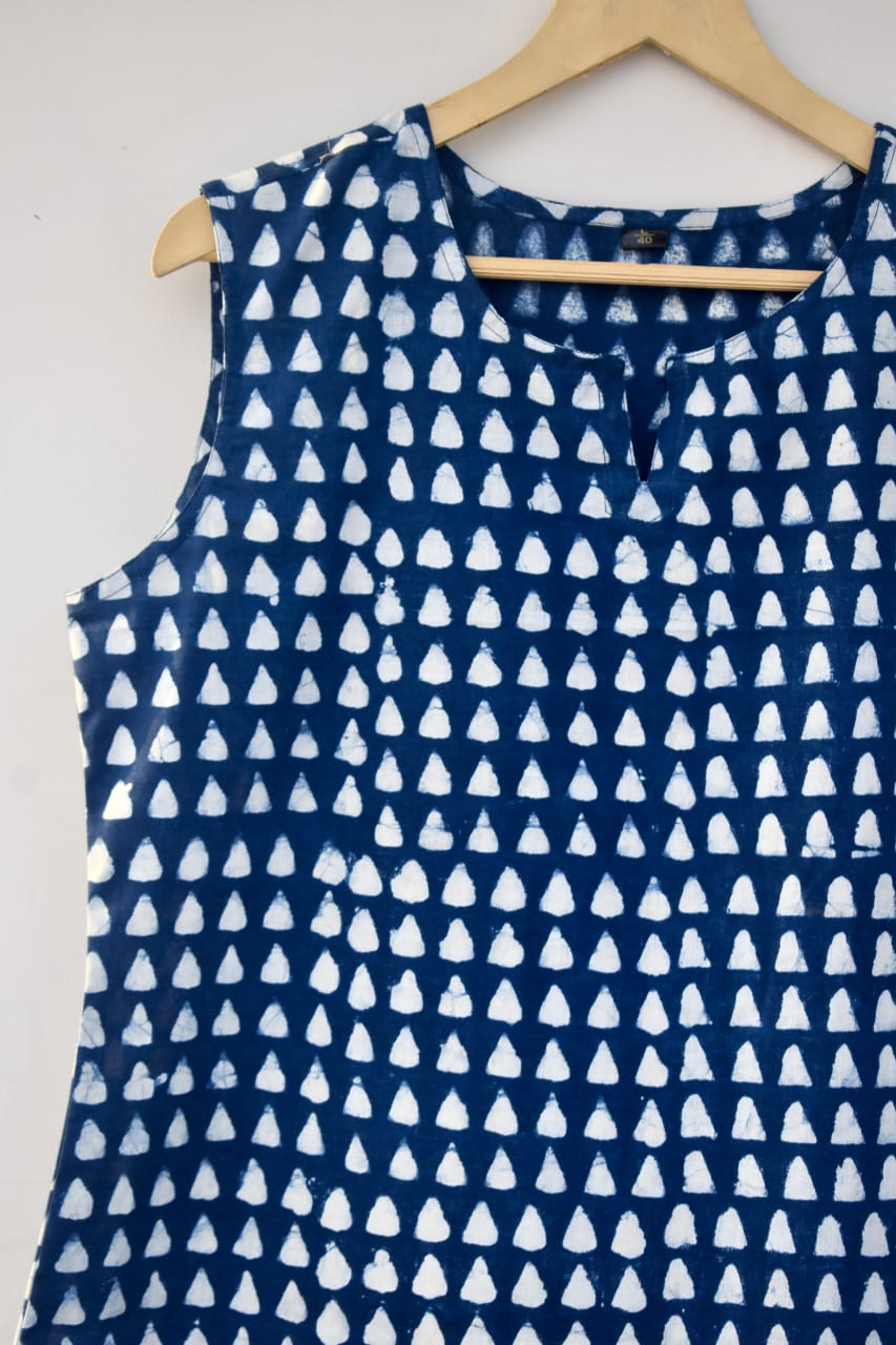 Cotton sleeveless tops kurti handblock print handmade natural colors
