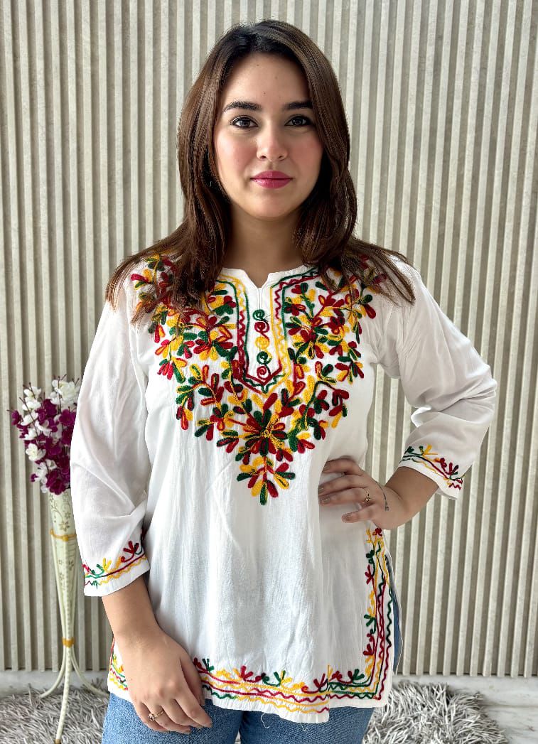 PREMIUM AARI EMBROIDERED FANCY RAYON KURTI WITH MODISH DESIGN AND COMFY FABRIC TO WEAR