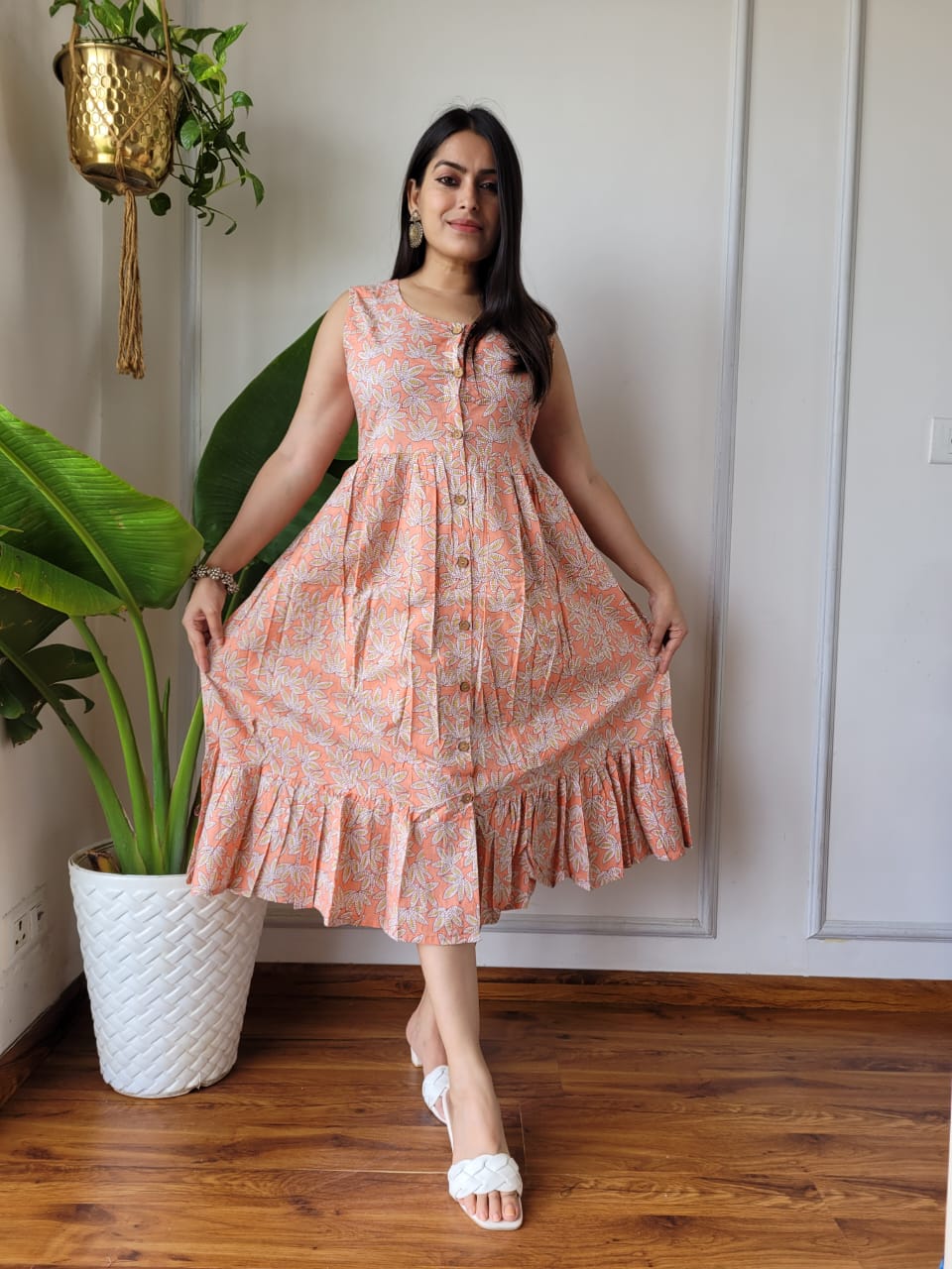 Premium Handblock Print Original Cotton Kurtis Sleeveless One Piece Dress