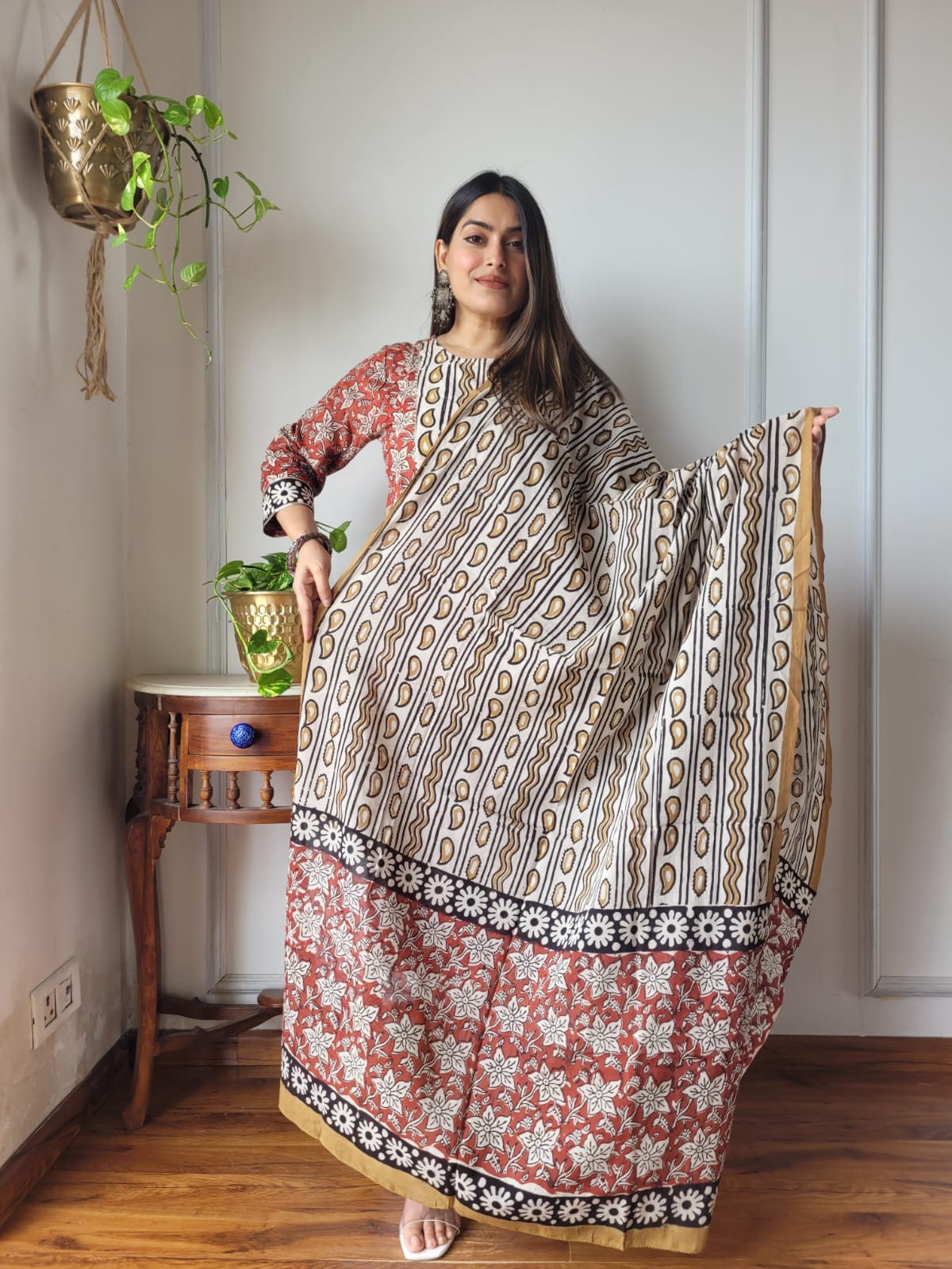 Premium Quality Handblock Print Cotton Suits Kurti Pant Dupatta Set