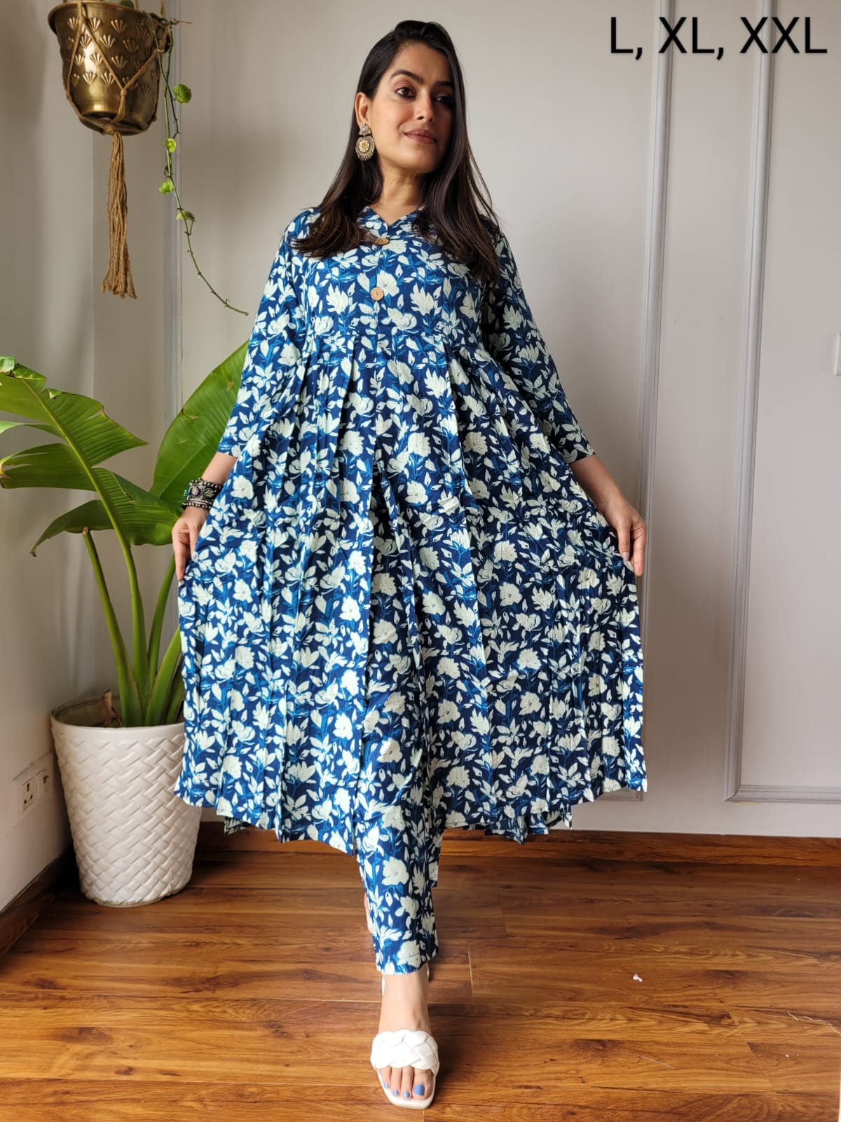 Nyra Cut Handblock Printed Cotton Kurti Pant Set Dress