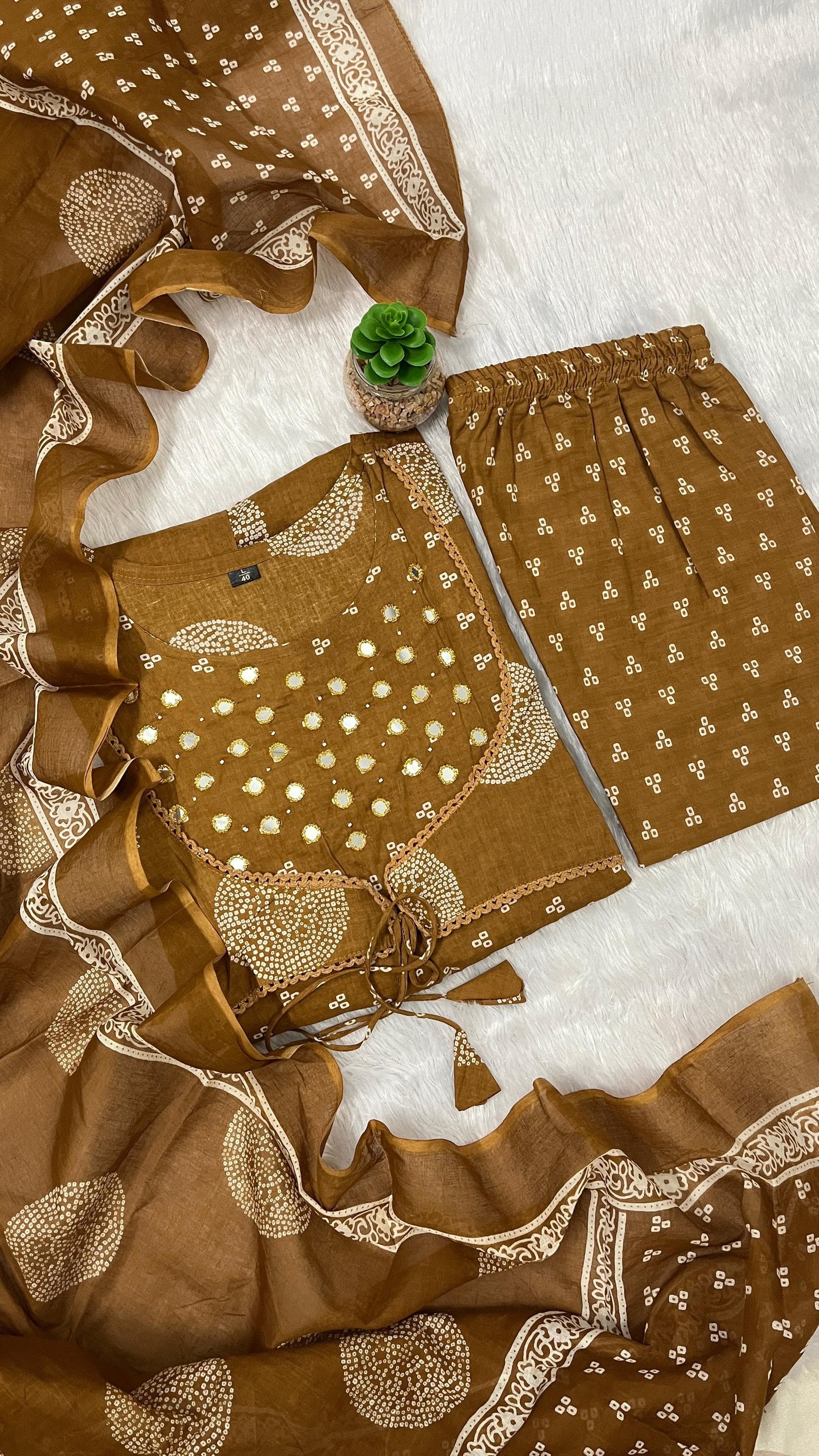 Anarkali Cotton Suit With Shrug Pattern Kurti Pant Dupatta Set